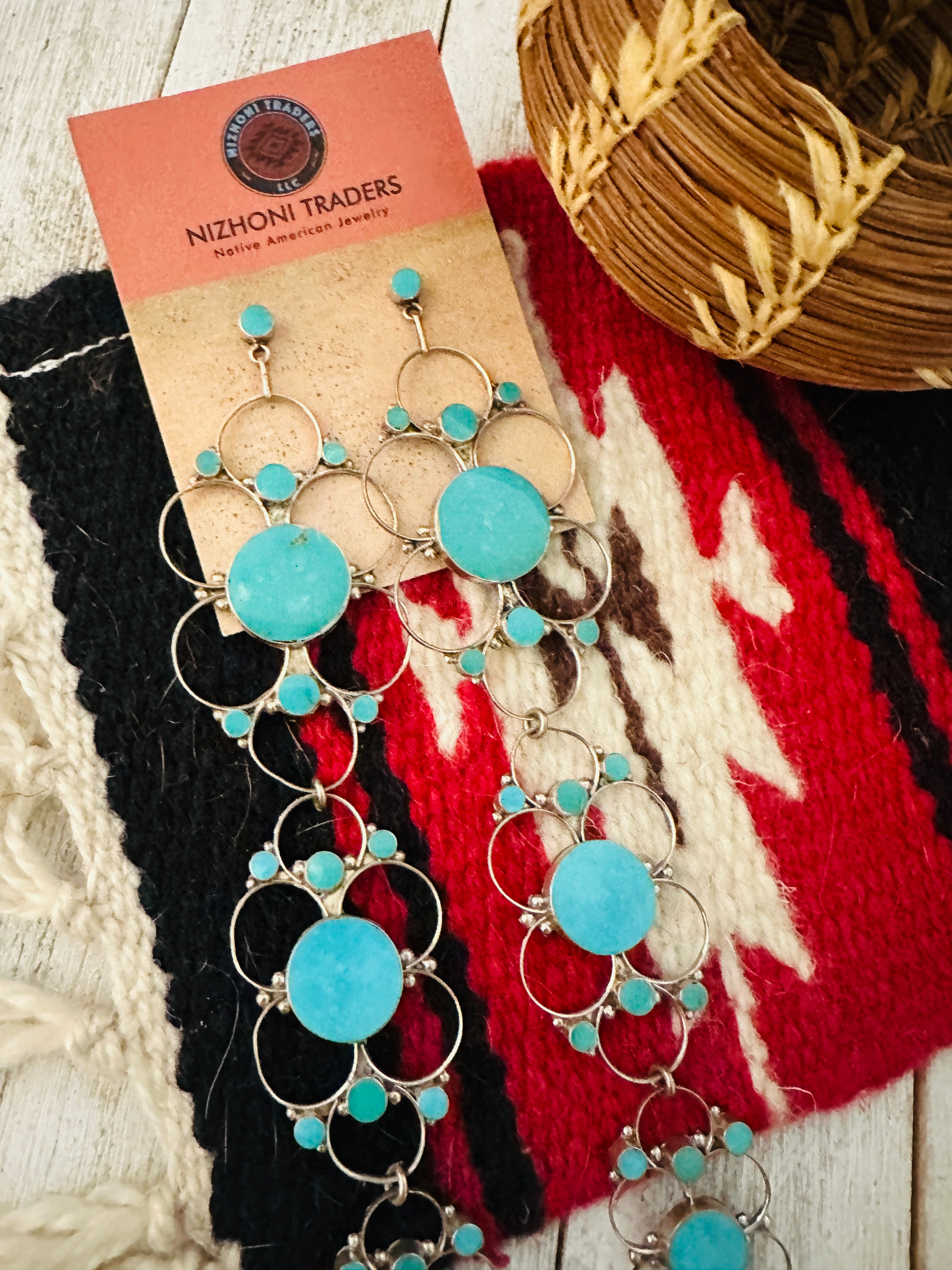 Zuni Turquoise & Sterling Silver Dangle Earrings