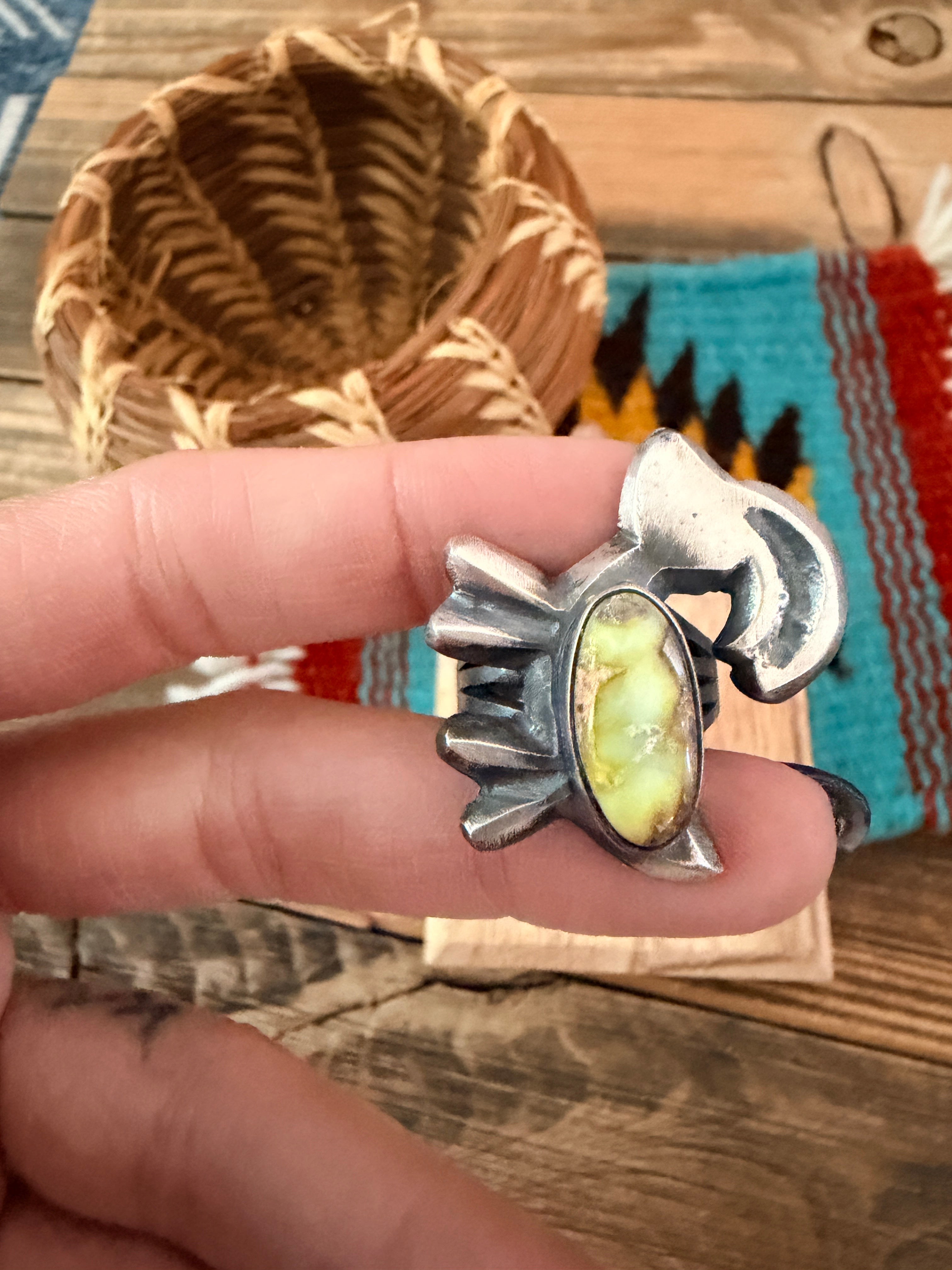 Handcrafted Palomino Turquoise and Sterling Silver Goat Ring size 6 by Chimney Butte