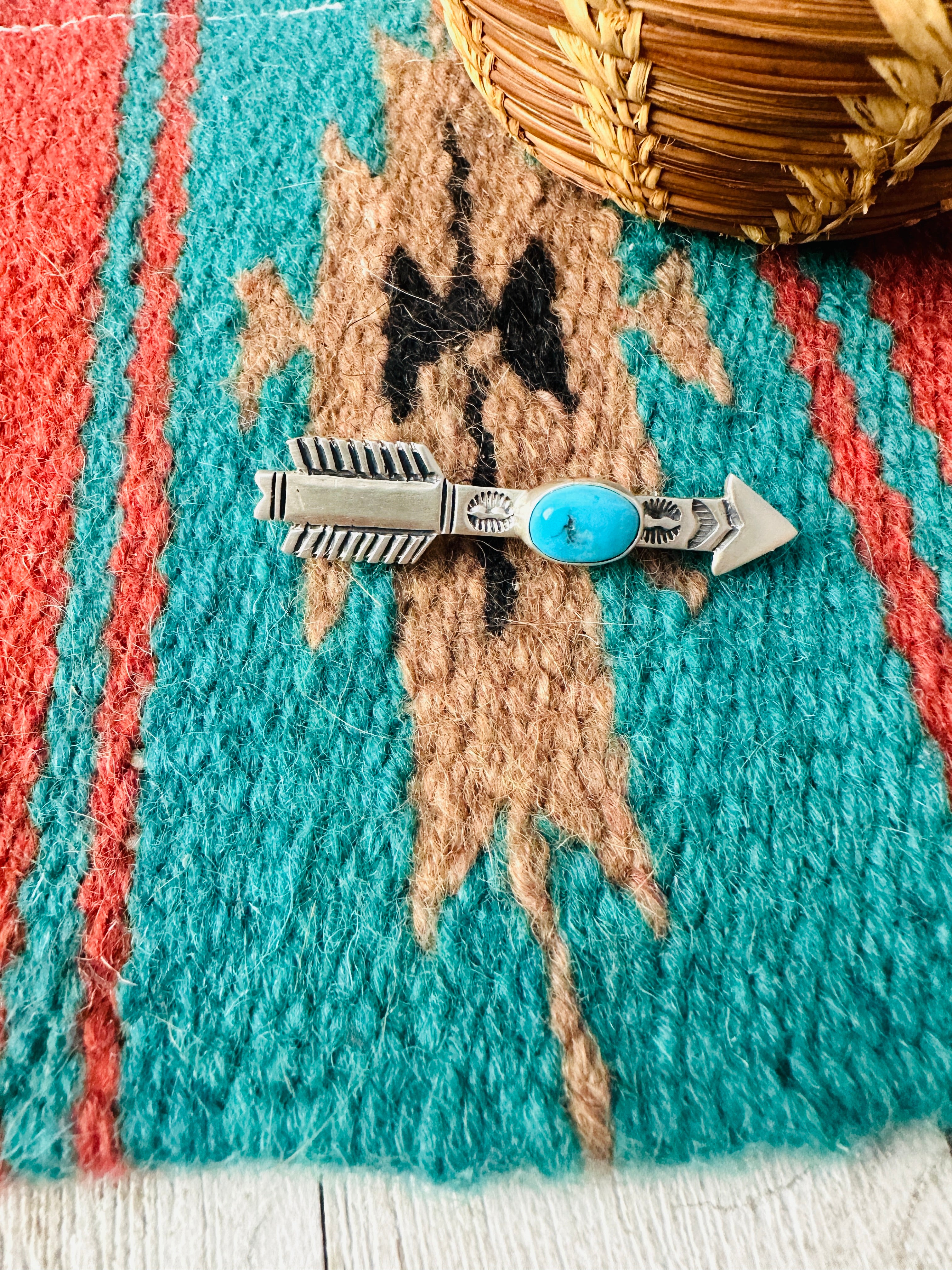 Navajo Turquoise & Sterling Silver Arrow Brooch/ Pendant