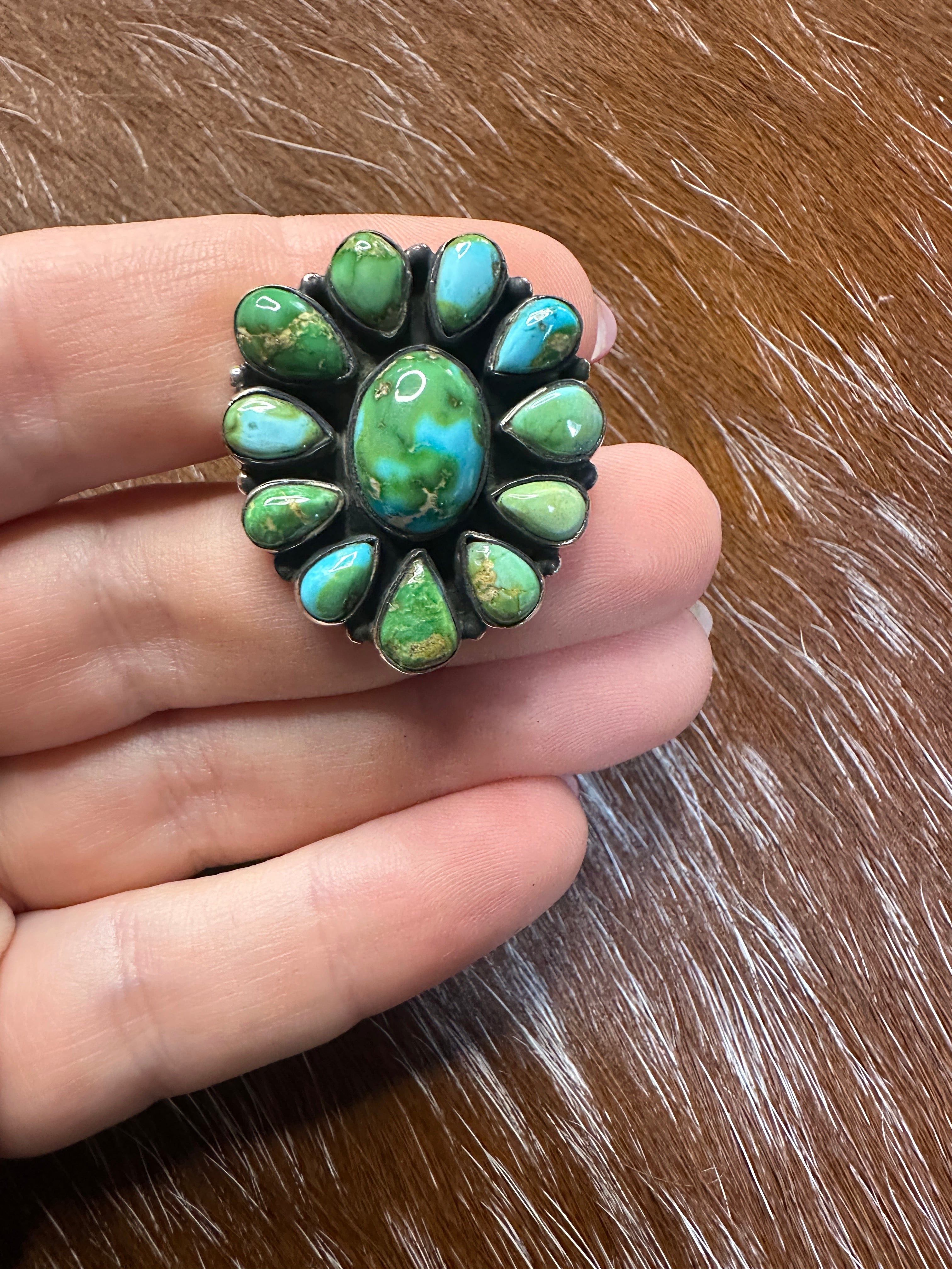 Handmade Sonoran Mountain Turquoise & Sterling Silver Adjustable Cluster Ring