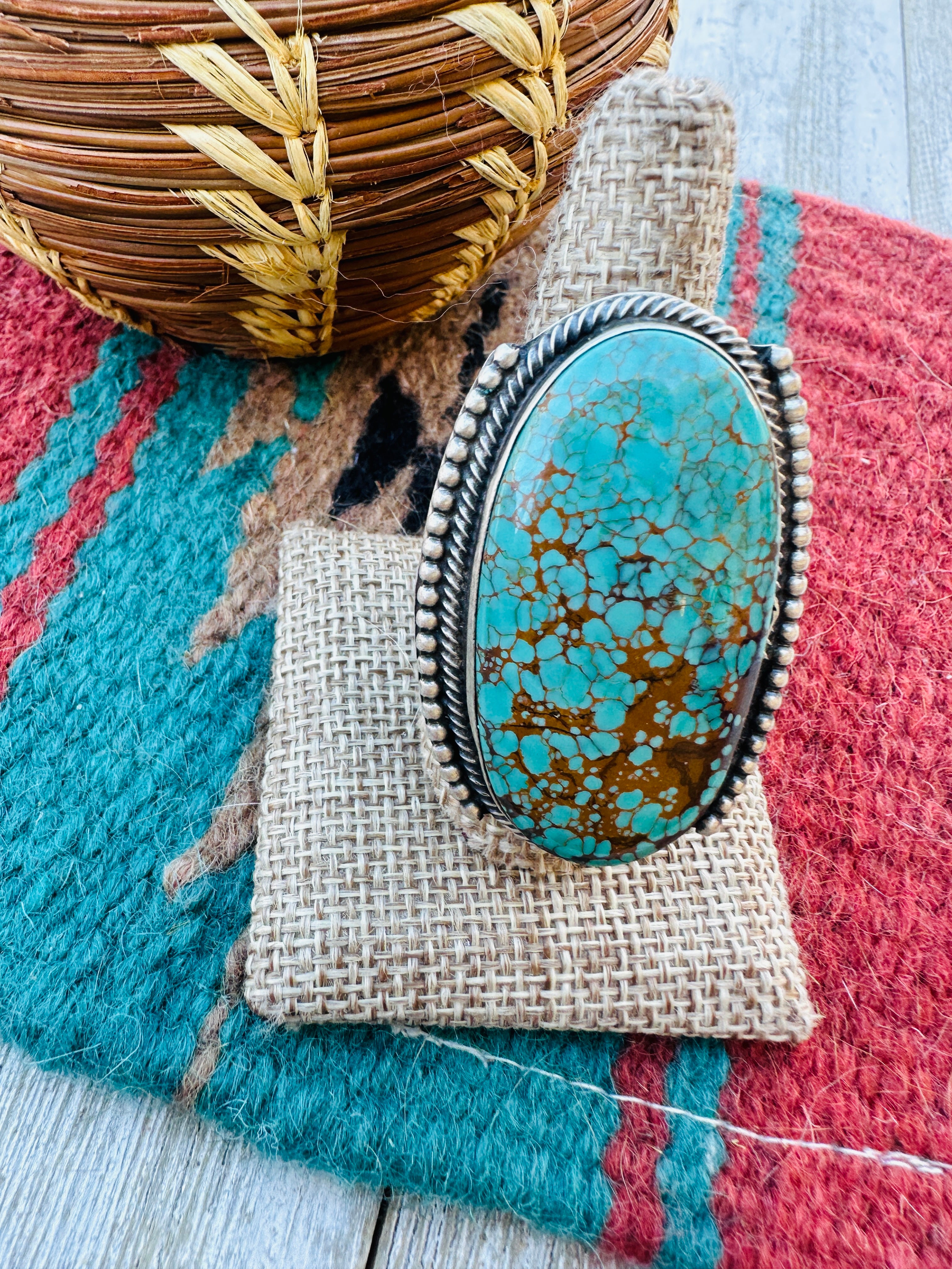Handcrafted Royston Turquoise & Sterling Silver Adjustable Ring by Sheila Becenti