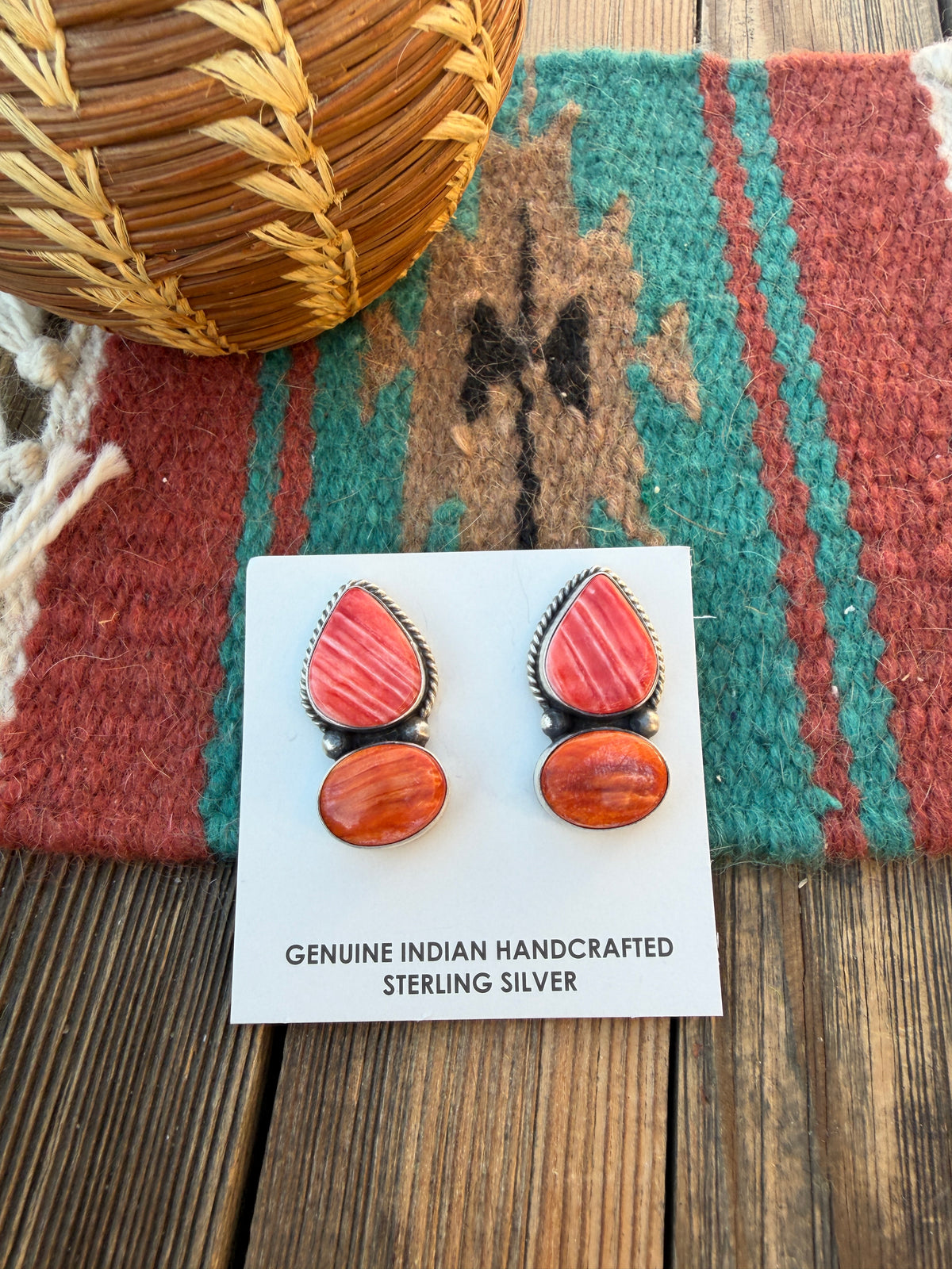 Handcrafted Orange Spiny & Sterling Silver Post Earrings