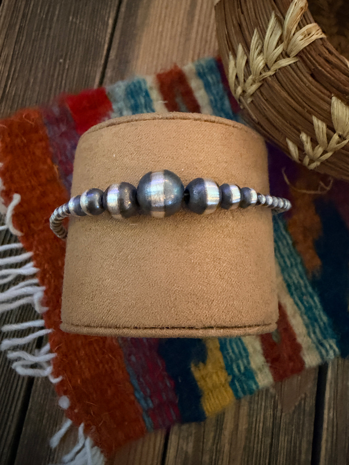 Handcrafted Sterling Silver Pearl Beaded Bracelet 8"