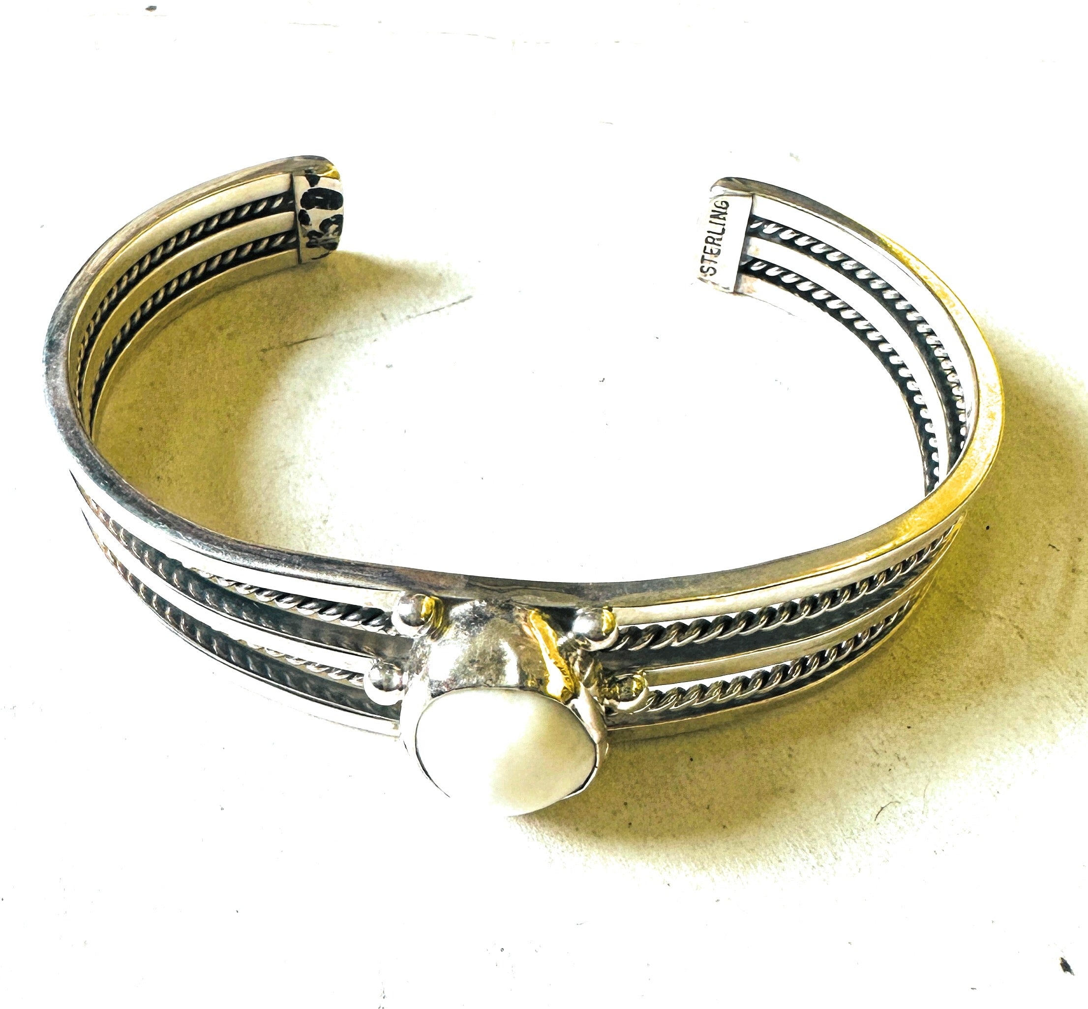 Navajo Sterling Silver & White Buffalo Cuff Bracelet