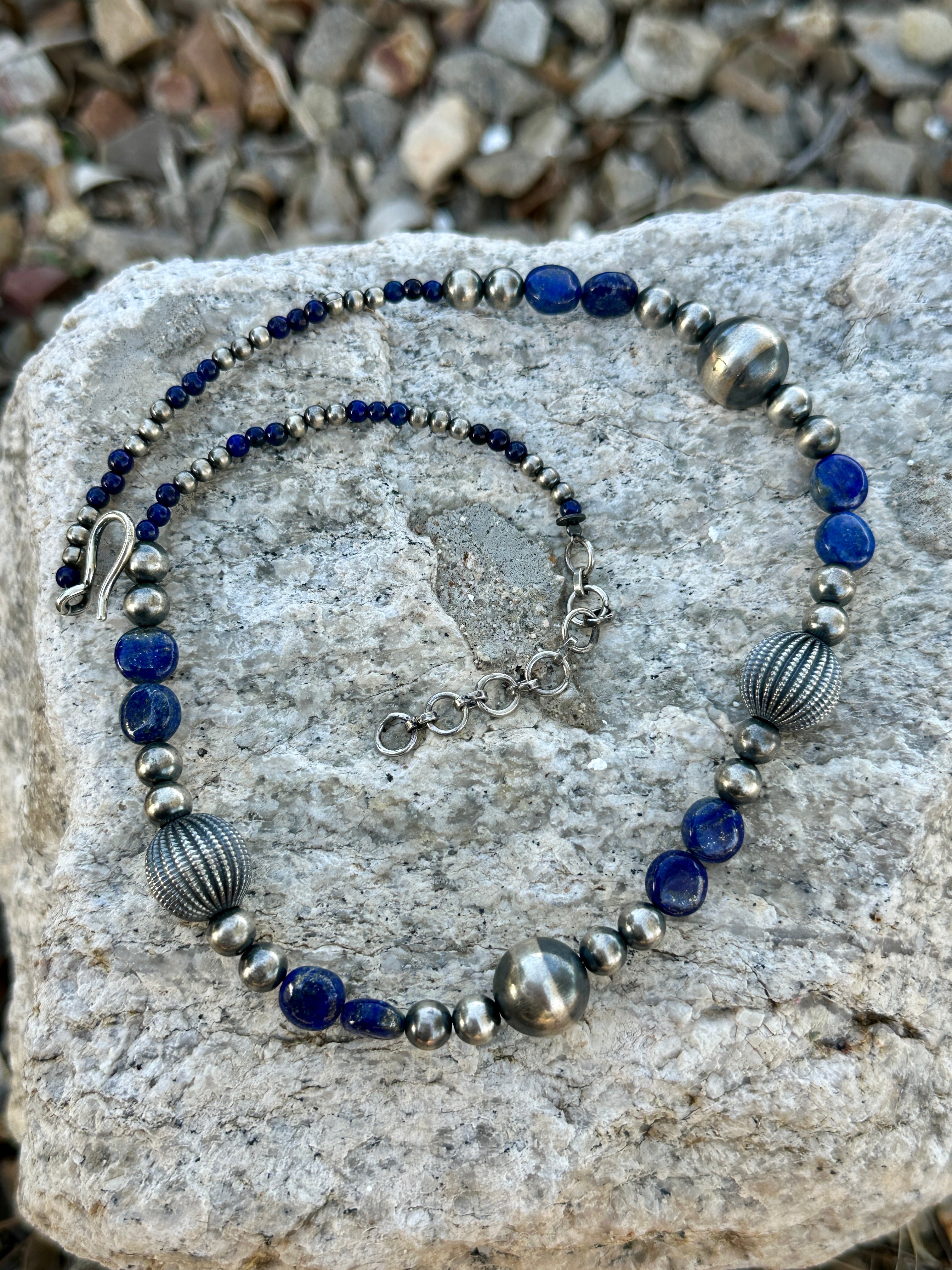 Handmade Lapis Beaded Sterling Silver Necklace