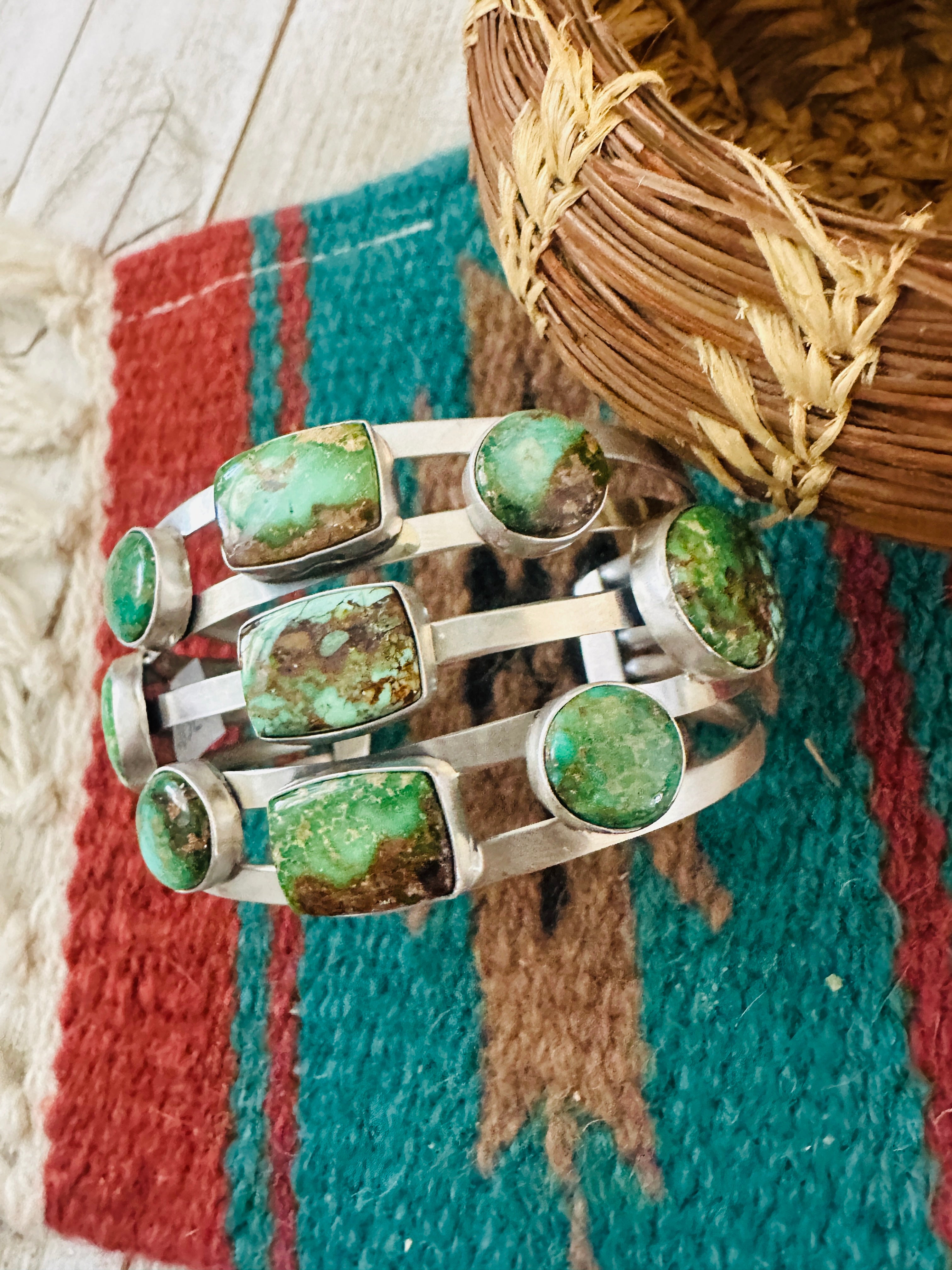 Handcrafted Royston Turquoise & Sterling Silver Cuff Bracelet /