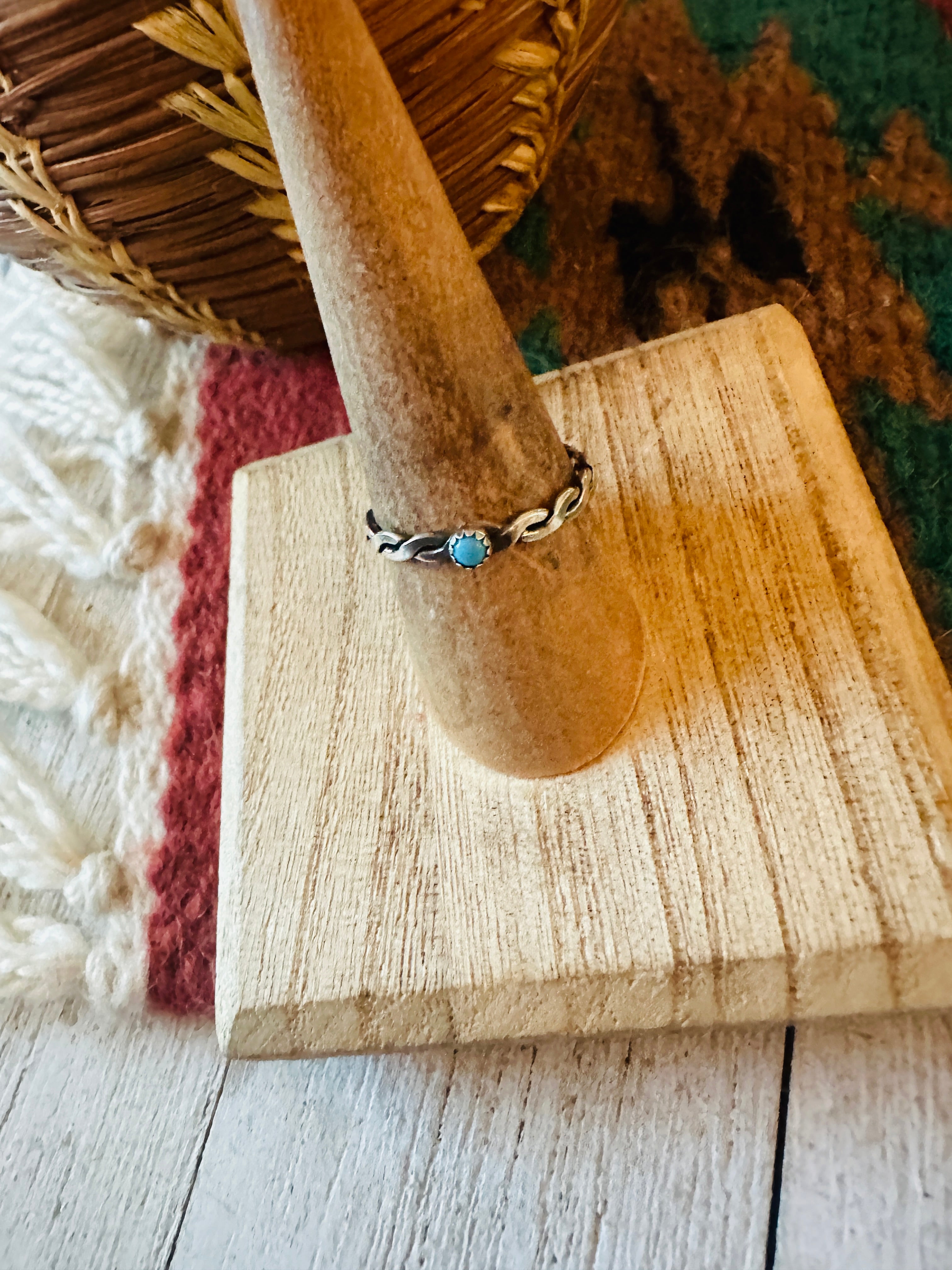 Navajo Sterling Silver & Turquoise Twisted Band Ring