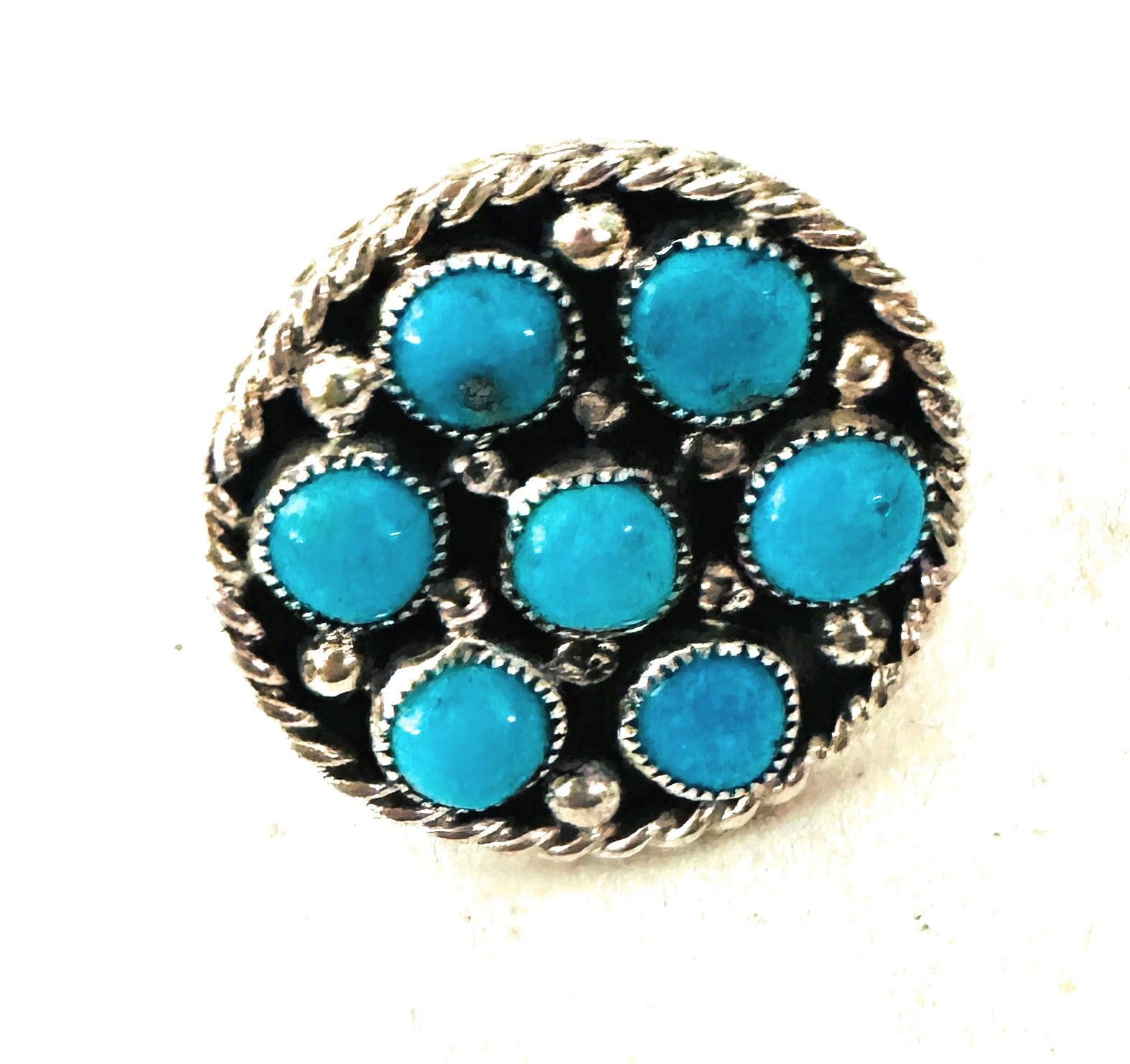 Navajo Sterling Silver & Kingman Turquoise Cluster Adjustable Ring