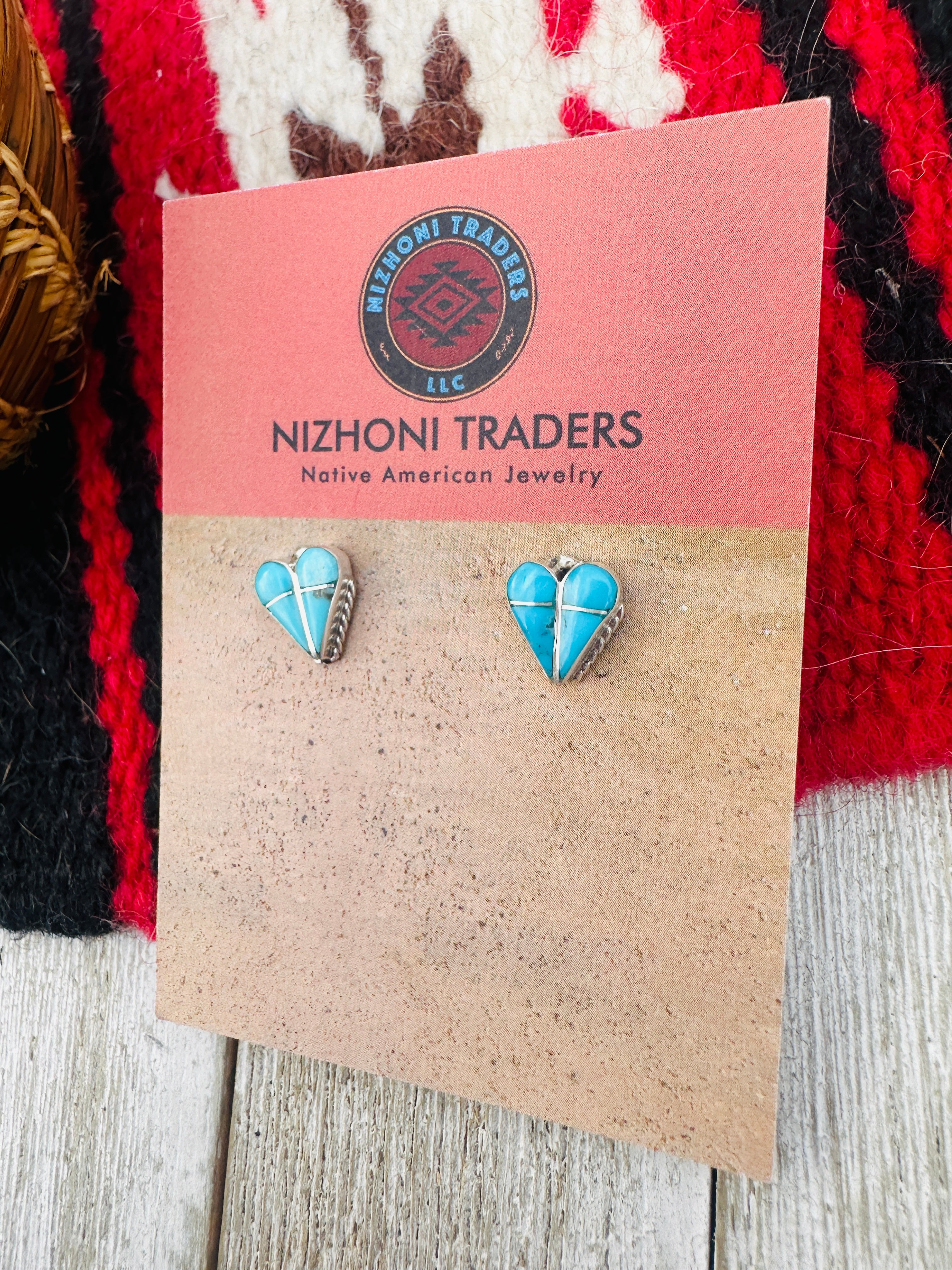 Handcrafted Turquoise & Sterling Silver Inlay Heart Stud Earrings