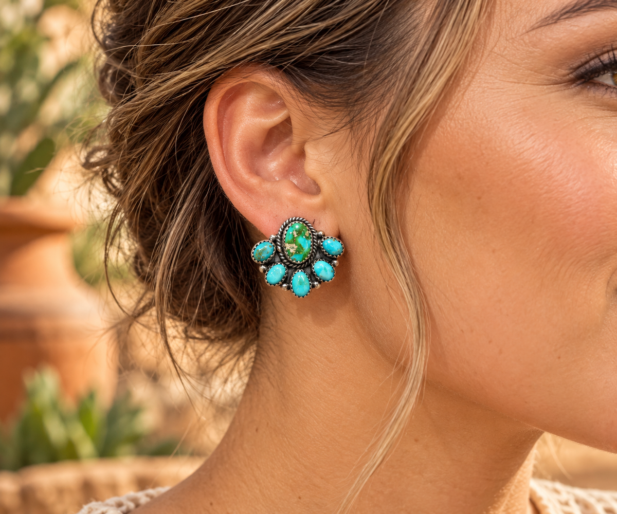 Handmade Sonoran Mountain Turquoise and Sterling Silver Post Earrings