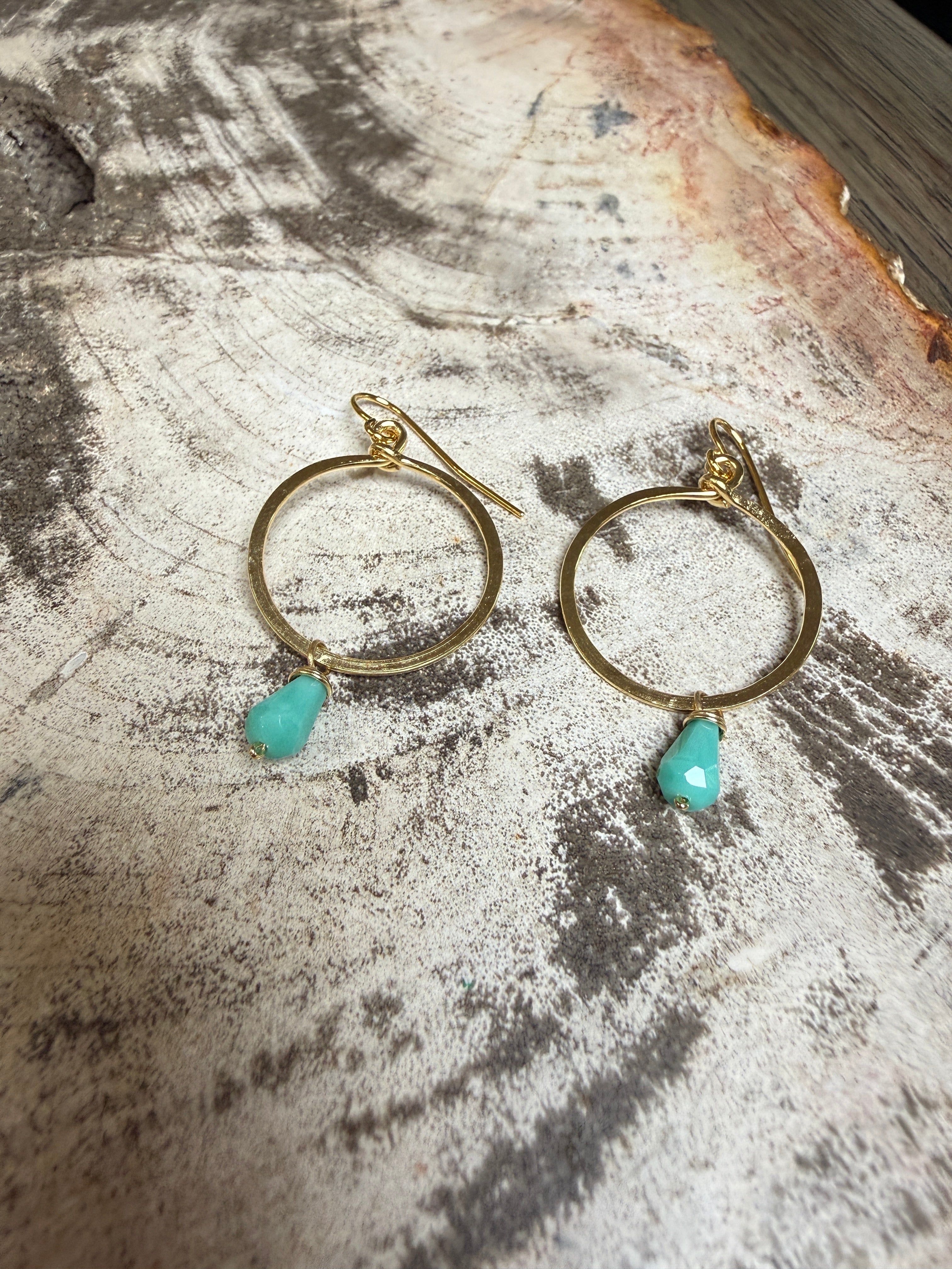 “The Golden Collection” Small Hoop Handmade Turquoise Beaded & 14k Gold Plated Hoop Earrings