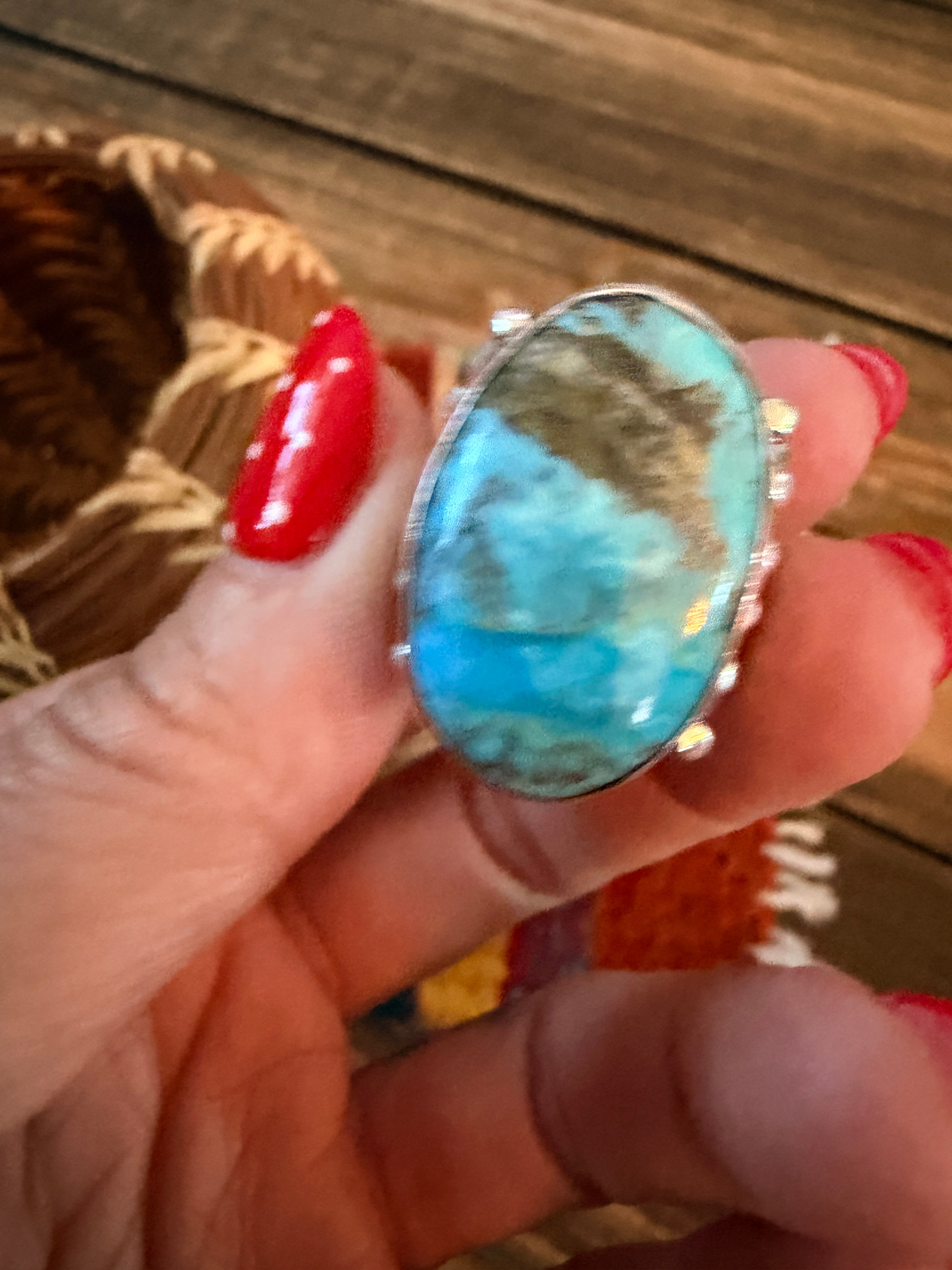 Handcrafted Turquoise & Sterling Silver Ring Size 7