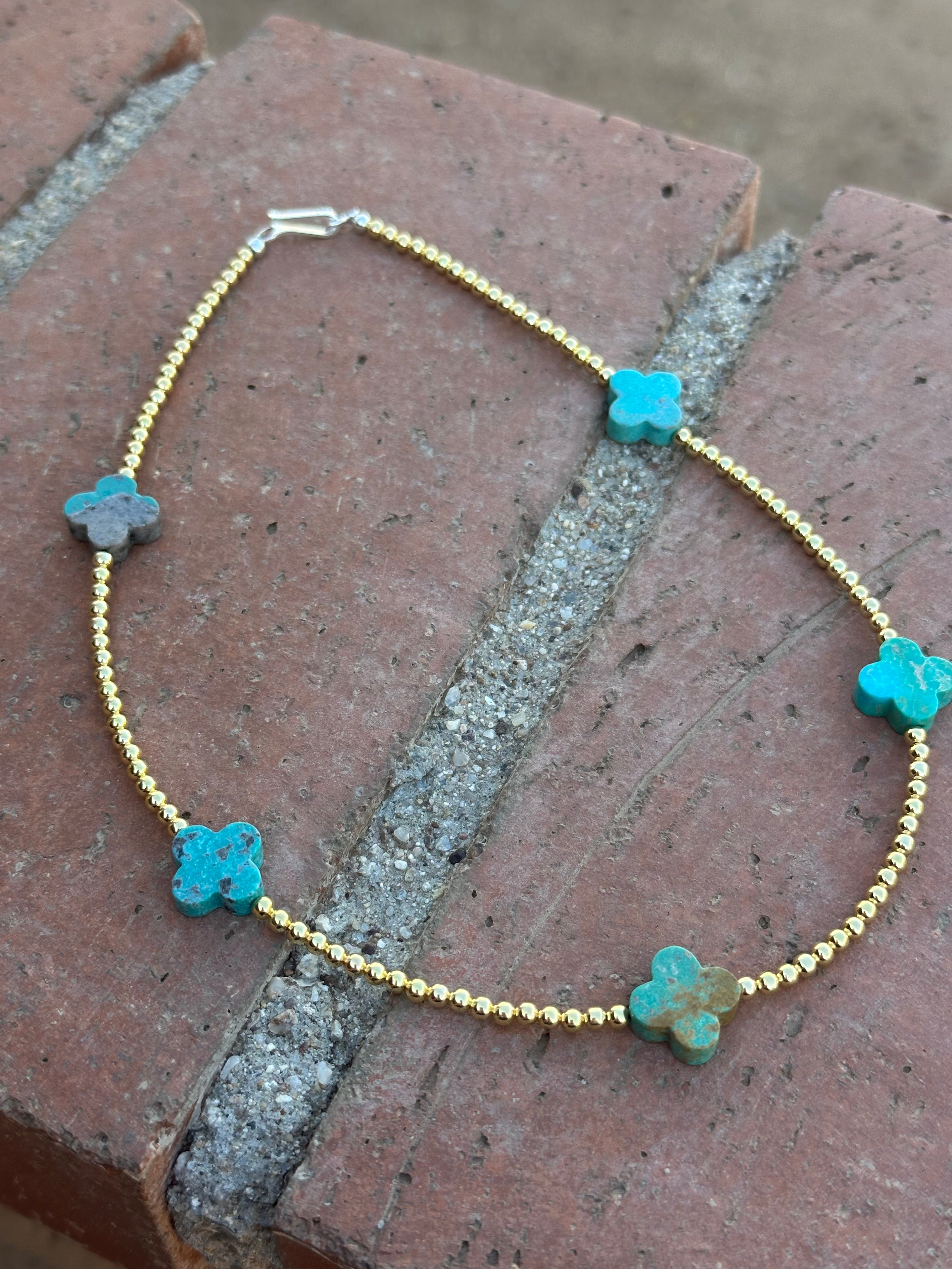 Cle’vara Turquoise, Gold & Sterling Silver Beaded Necklace and Bracelets