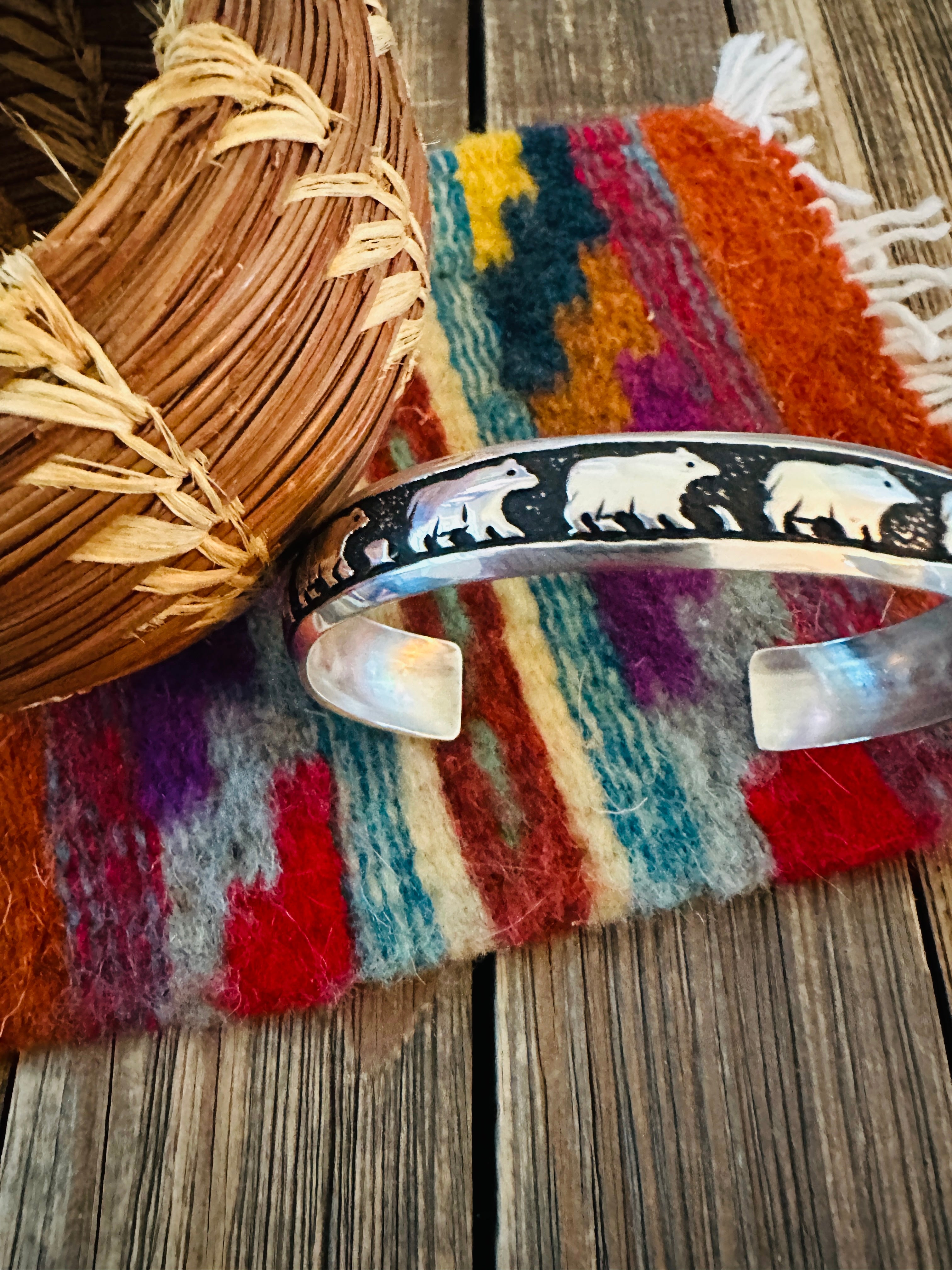 Handcrafted Sterling Silver Bear Cuff Bracelet by T & R Singer