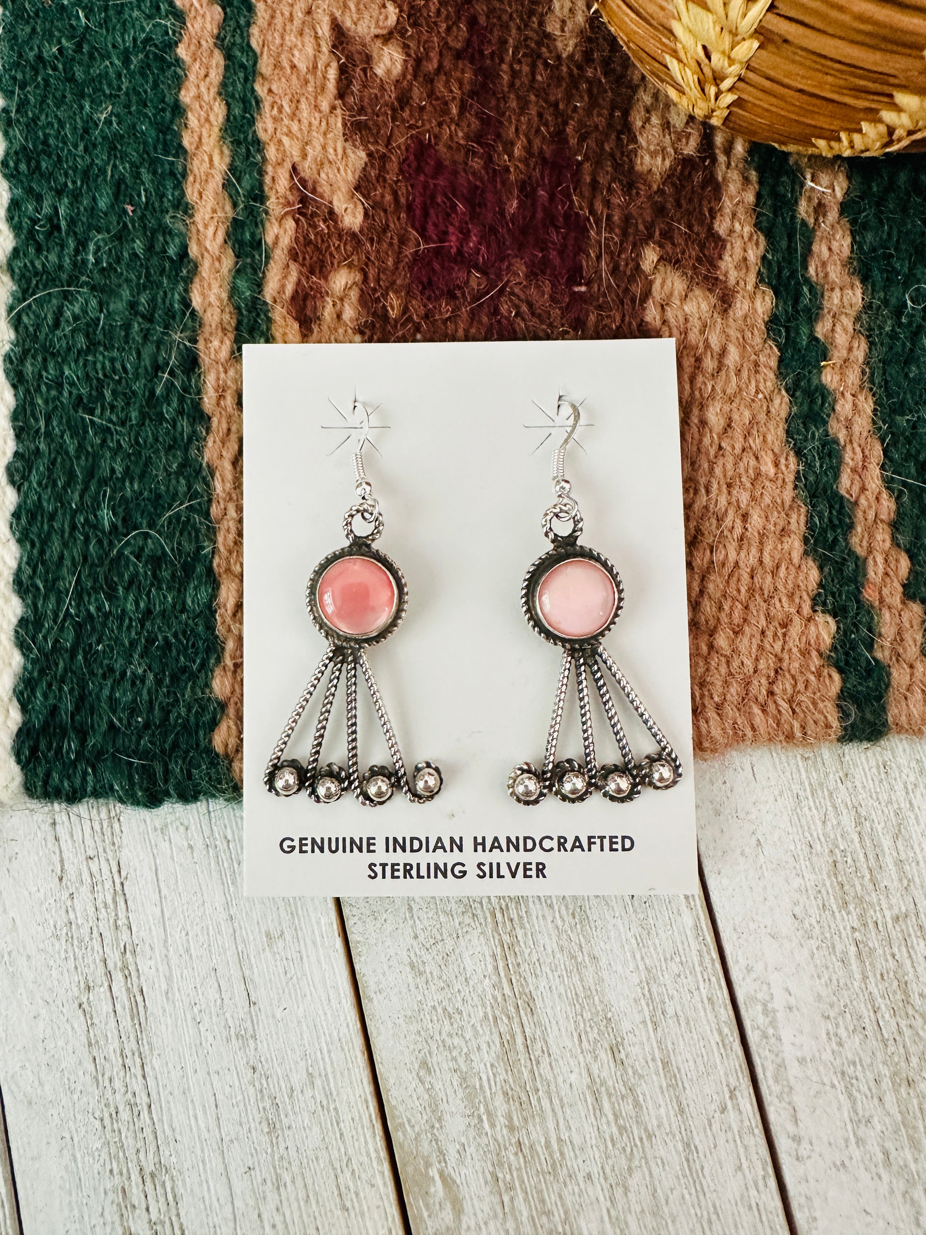 Navajo Mother of Pearl & Sterling Silver Dangle Earrings