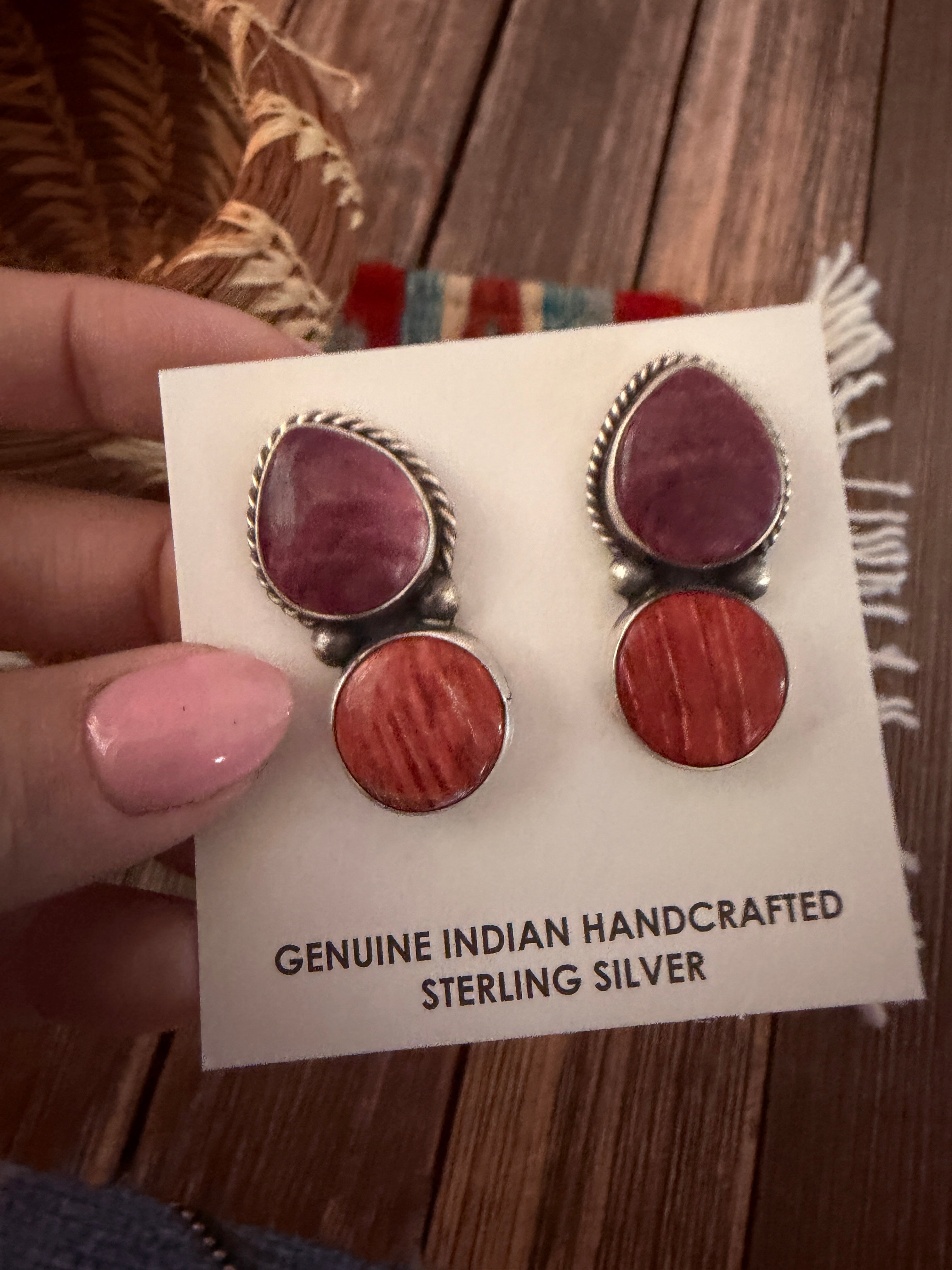 Handcrafted Spiny and Sterling Silver Dangle Earrings by Hiram Largo