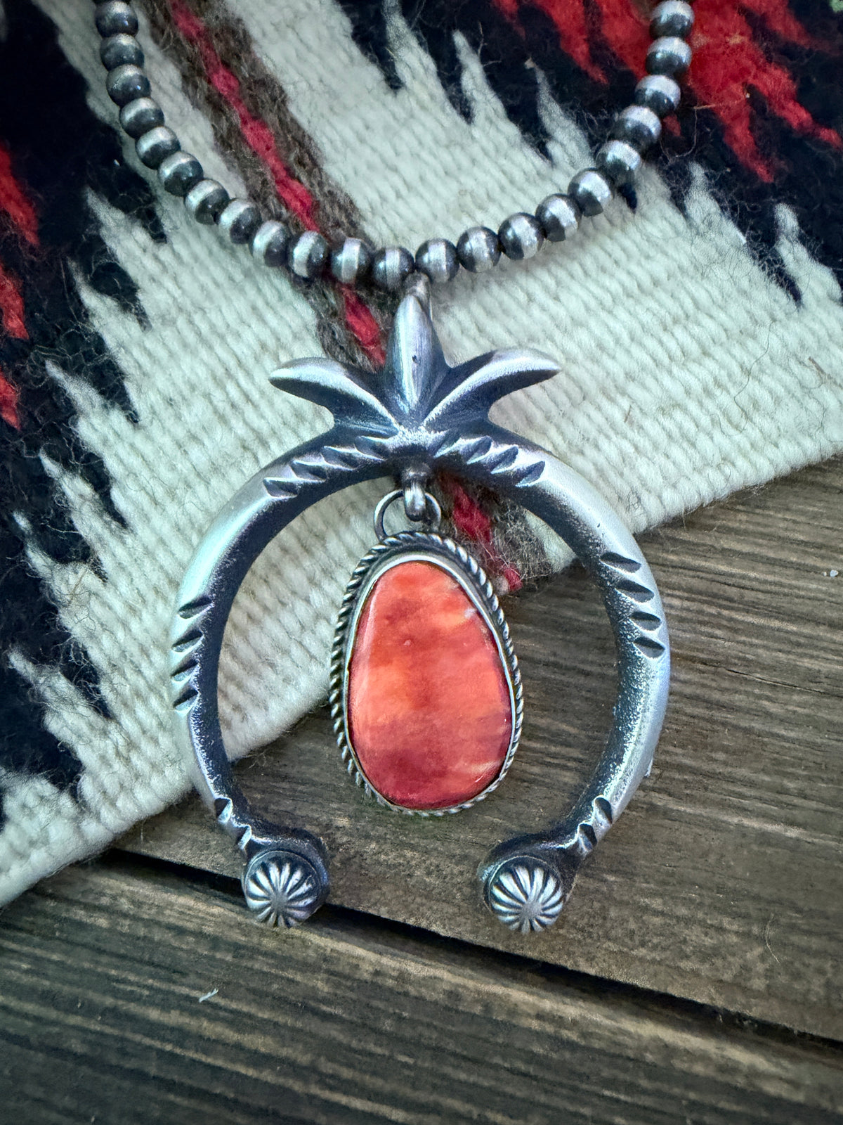 Handcrafted Sterling Silver & Spiny Oyster Naja Pendant by Martha Cayatineto