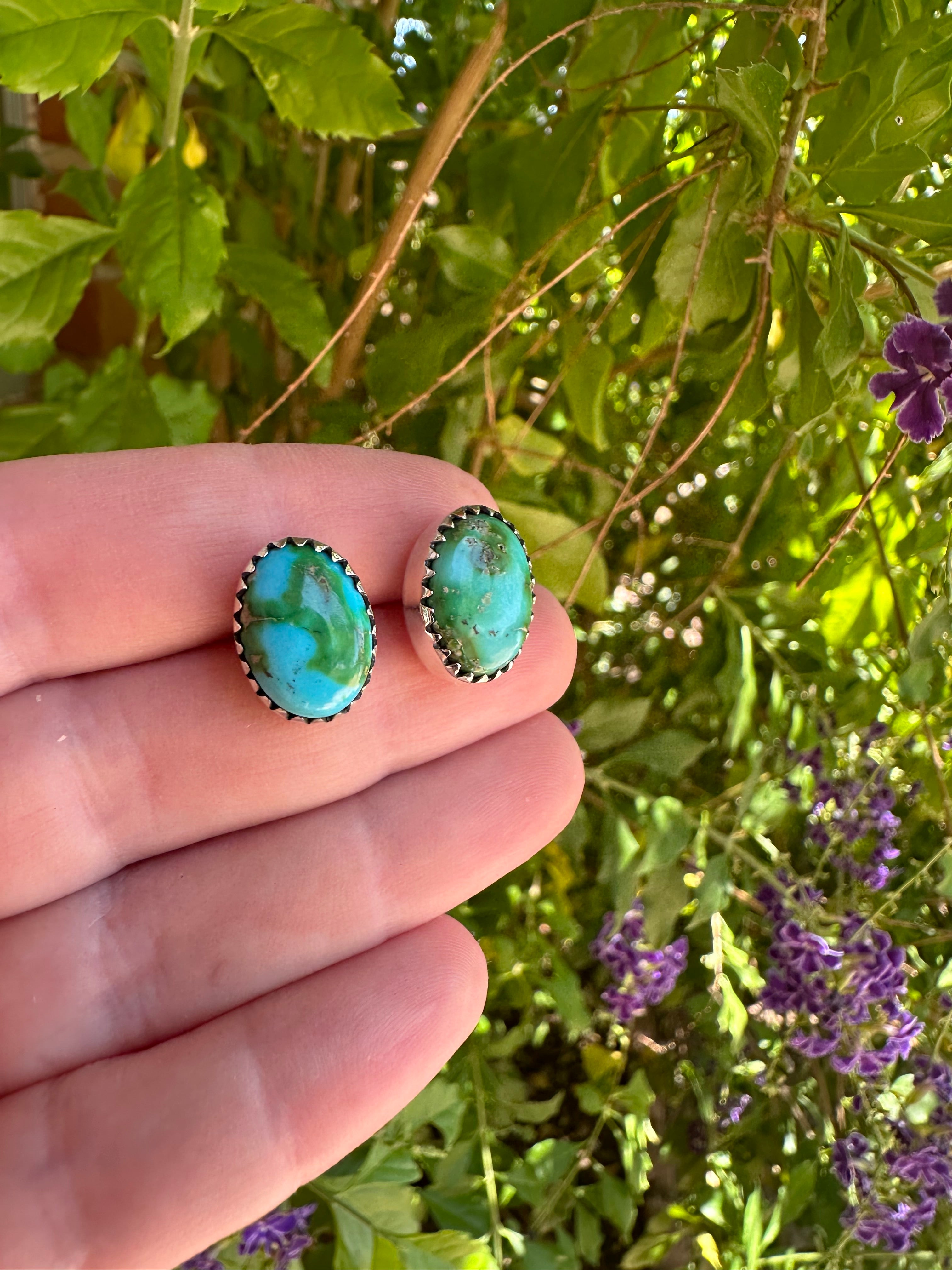 Handmade Sonoran Mountain Turquoise and Sterling Silver Post Earrings