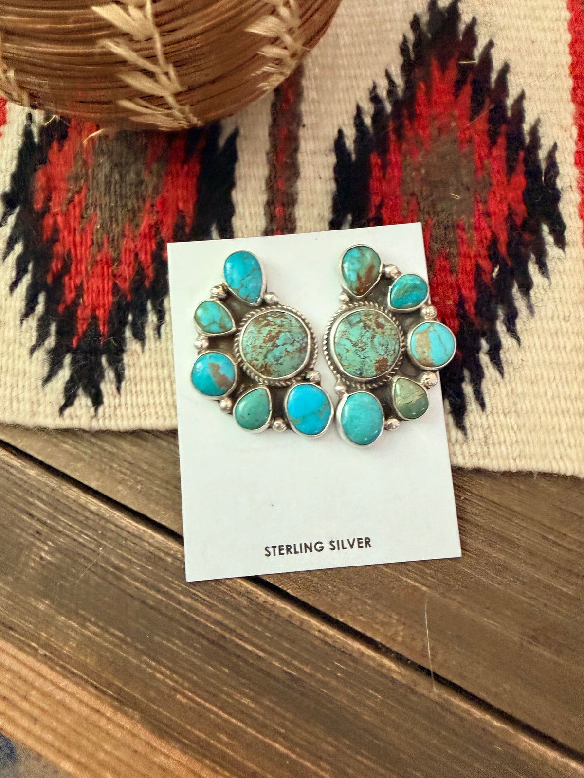 Handcrafted Turquoise & Sterling Silver Cluster Post Earrings by Geraldine James