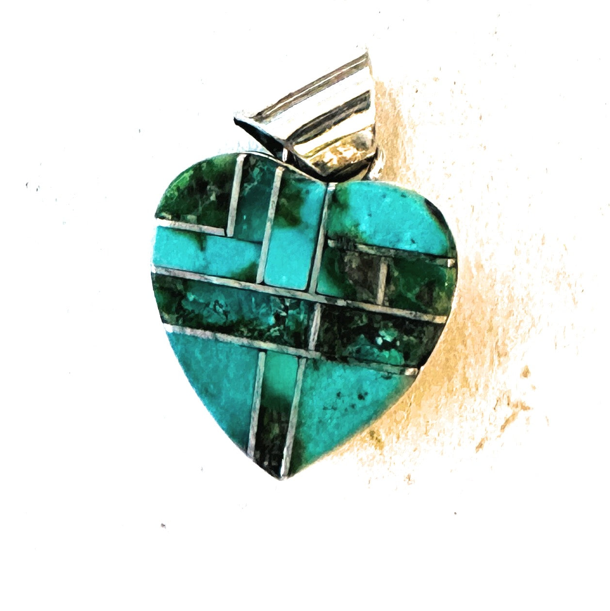 Navajo Turquoise & Sterling Silver Inlay Heart Pendant