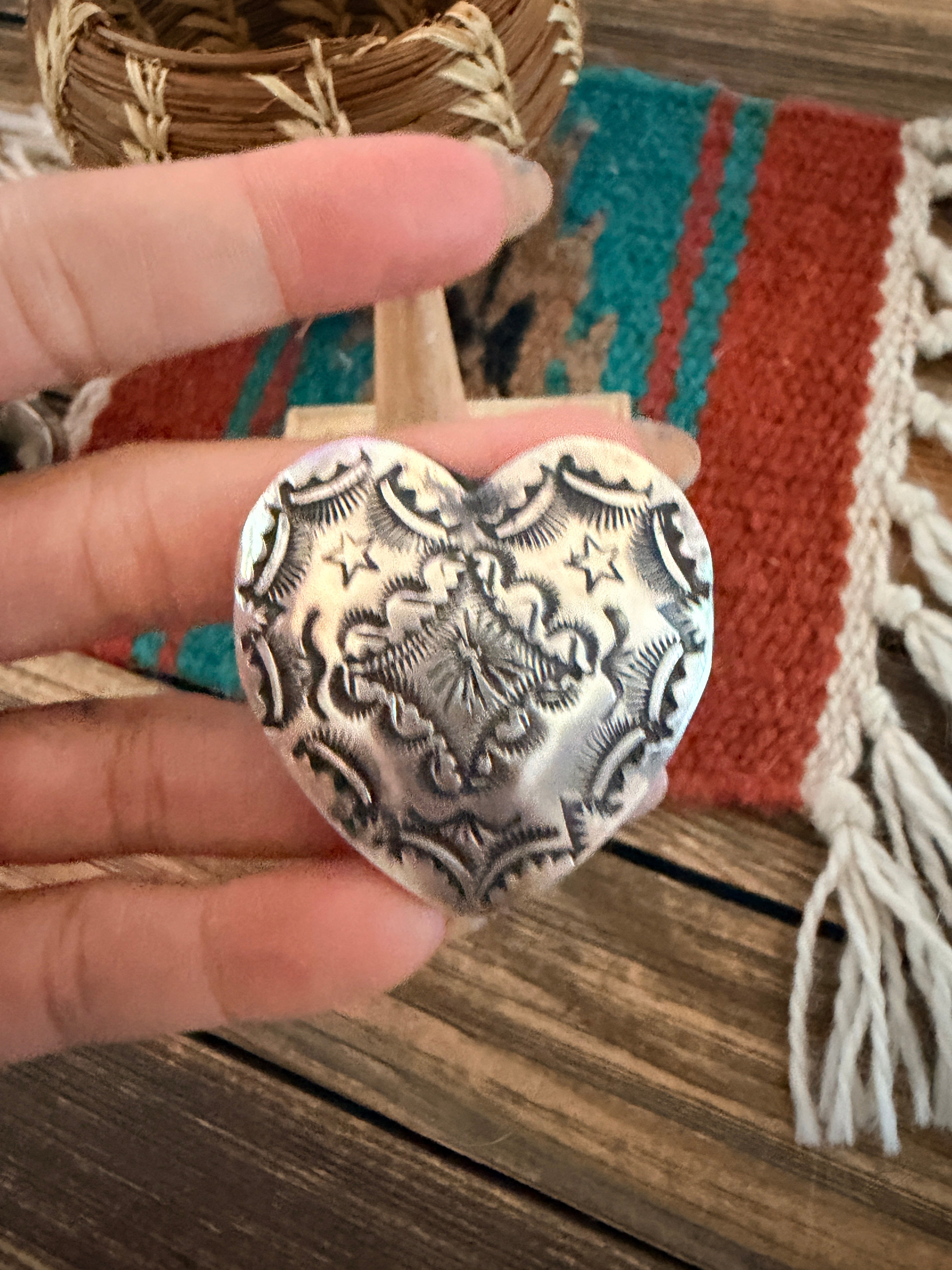 Handcrafted Sterling Silver Adjustable Heart Concho Ring by Vincent Platero