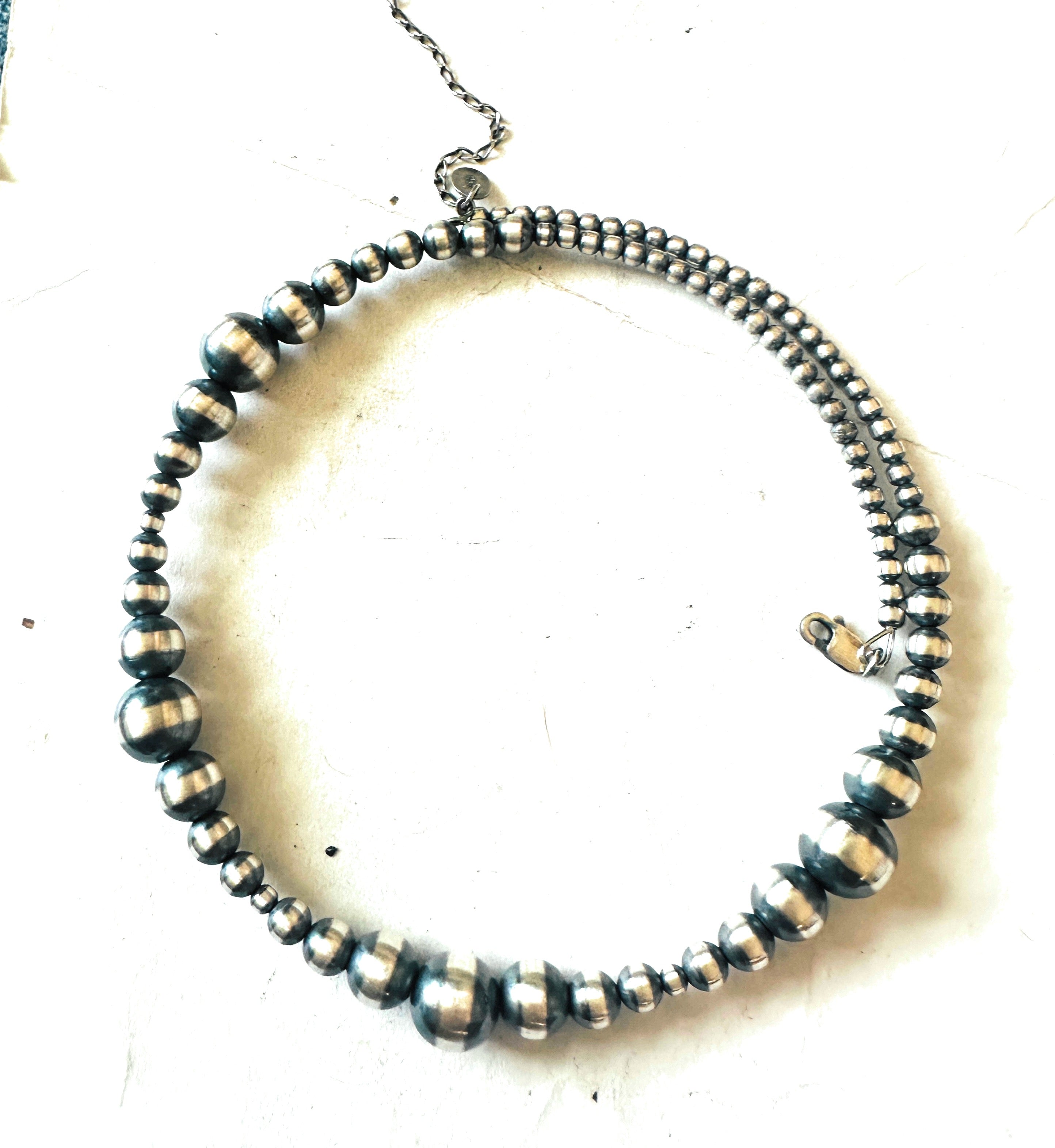 Navajo Sterling Silver Beaded Wrap Choker Necklace