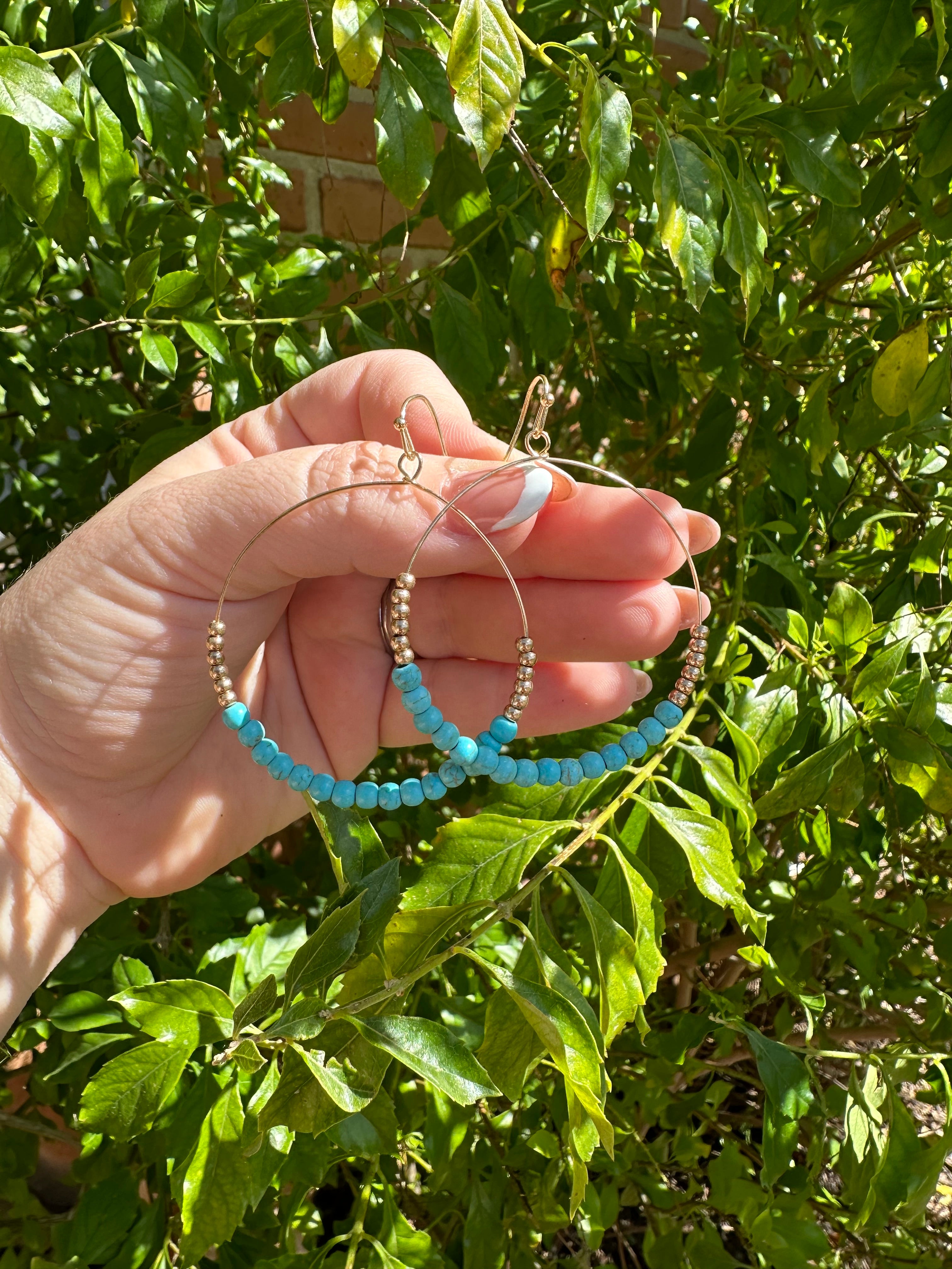 “The Golden Collection” Summer Hoop Handmade Turquoise Beaded & 14k Gold Plated Hoop Earrings