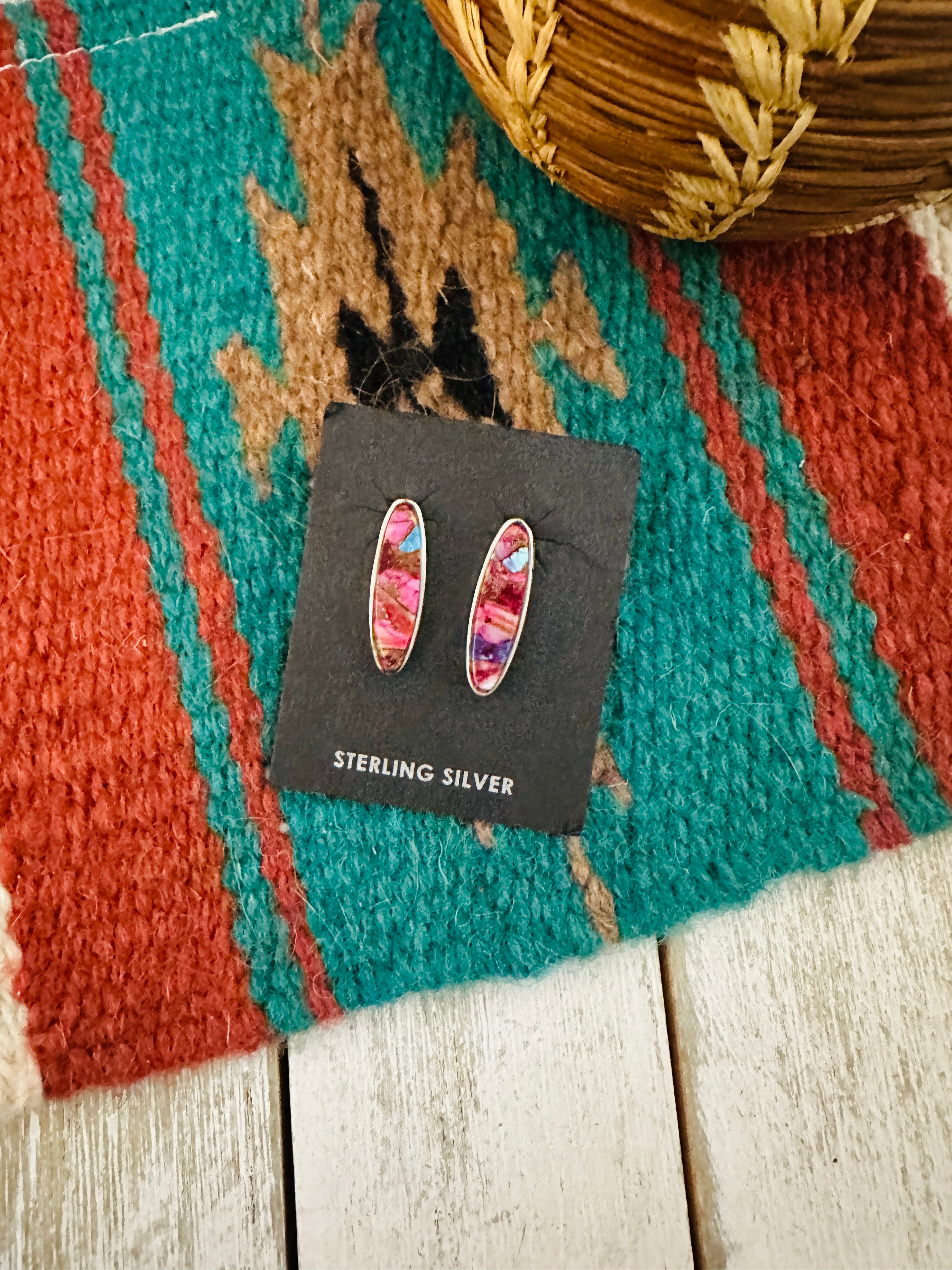 Navajo Pink Dream Mojave & Sterling Silver Oval Post Earrings