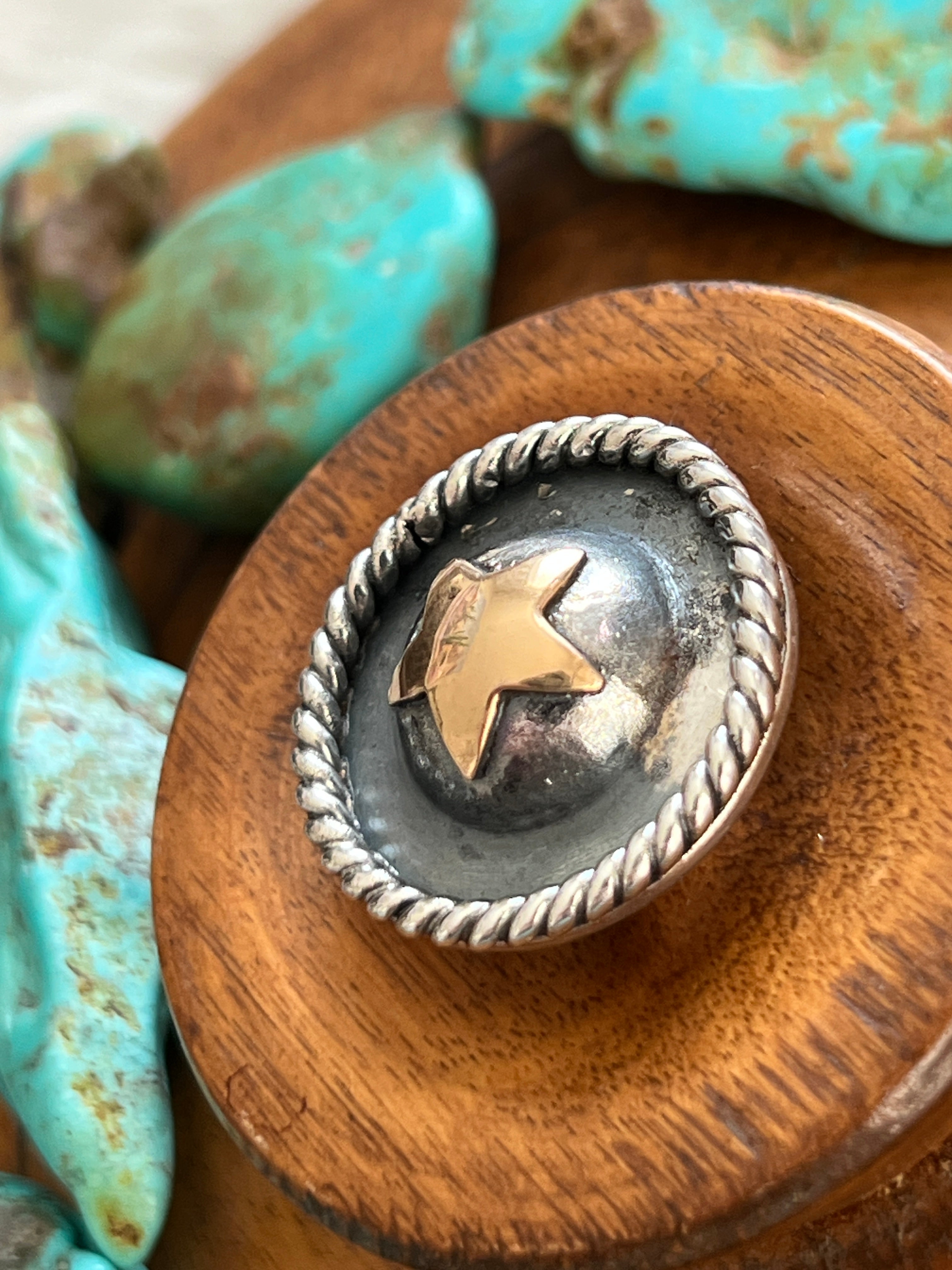 Sterling Silver Concho Slide with Brass Star Detail