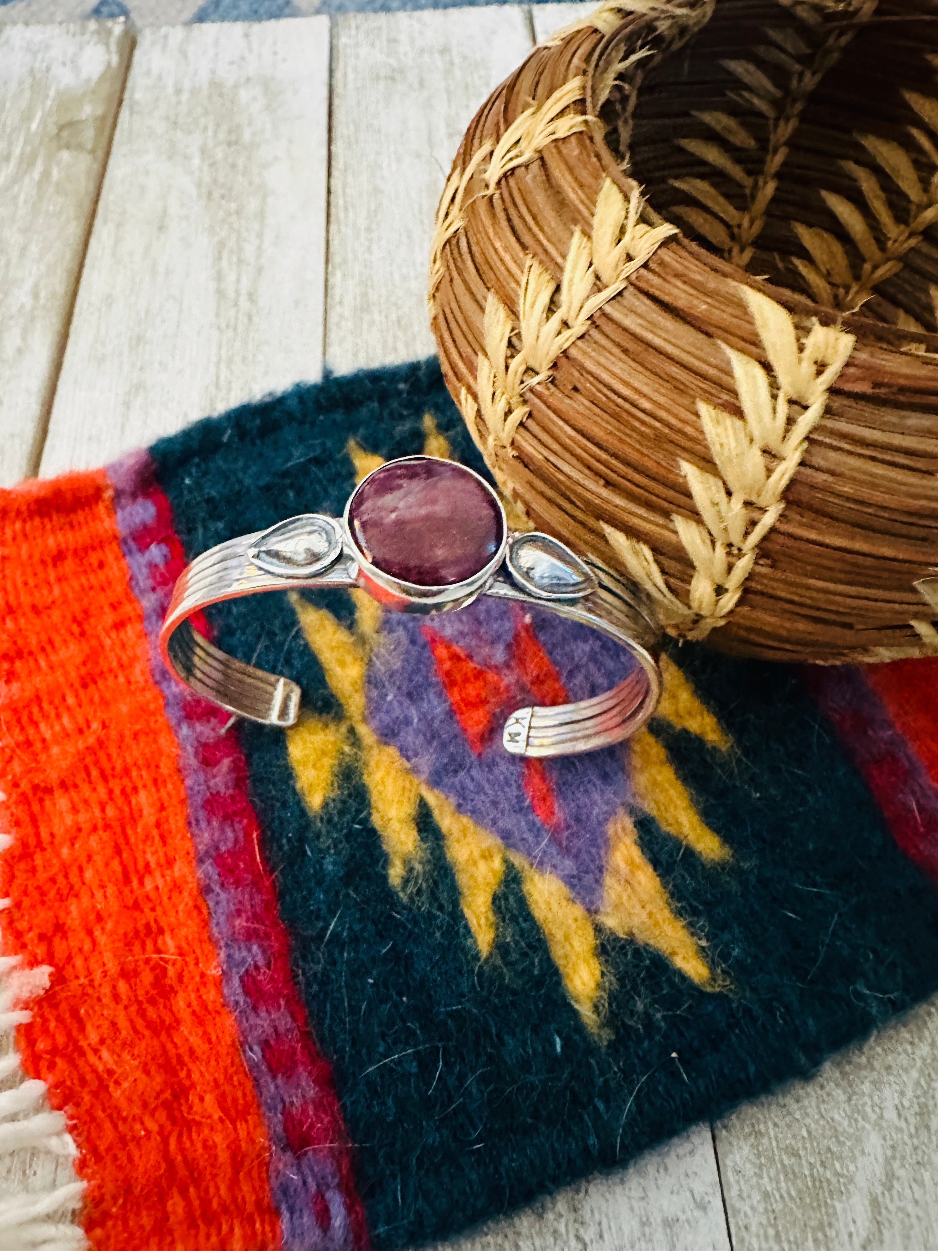 Navajo Sterling Silver & Purple Spiny Cuff Bracelet