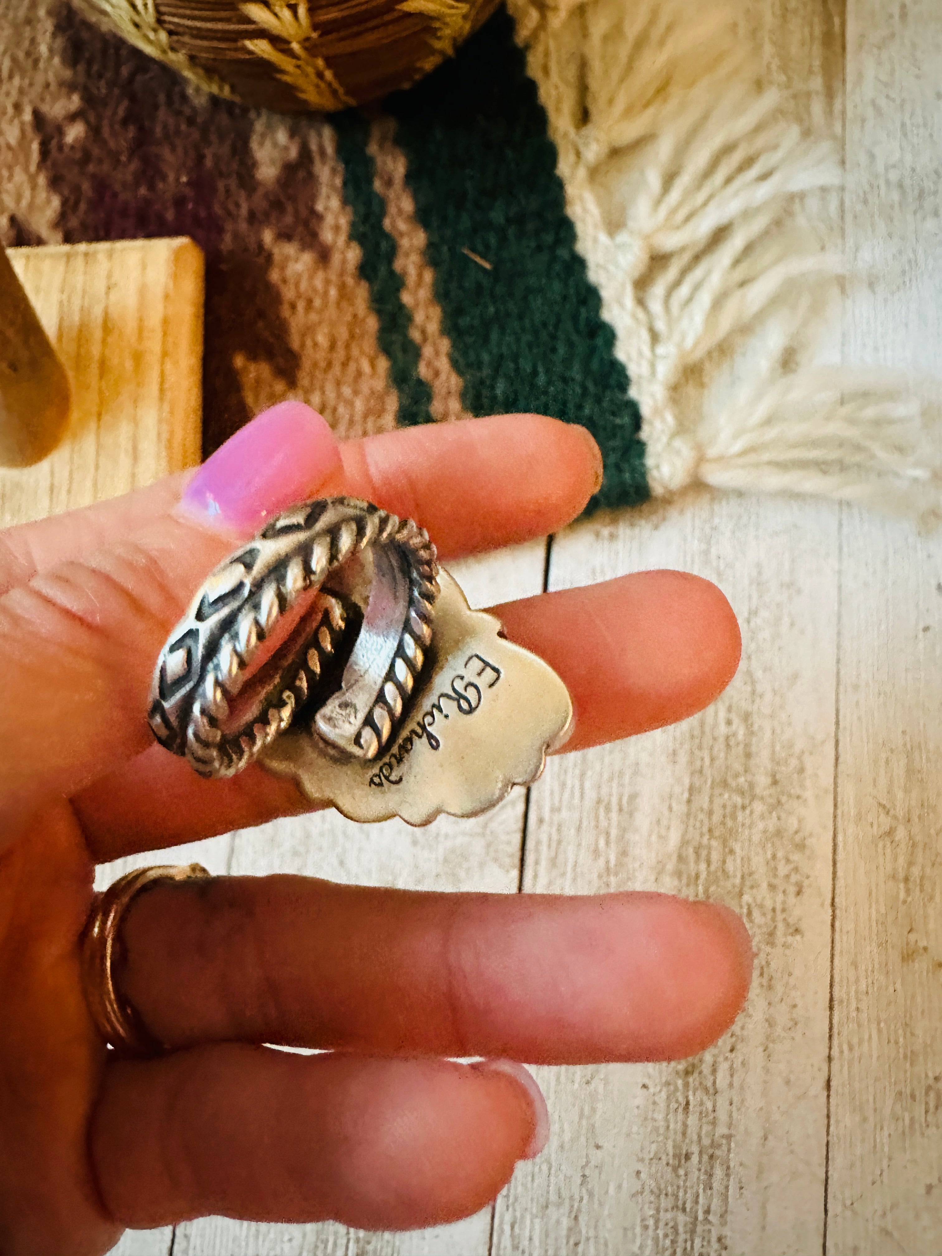 Navajo Turquoise & Sterling Silver Cluster Adjustable Ring