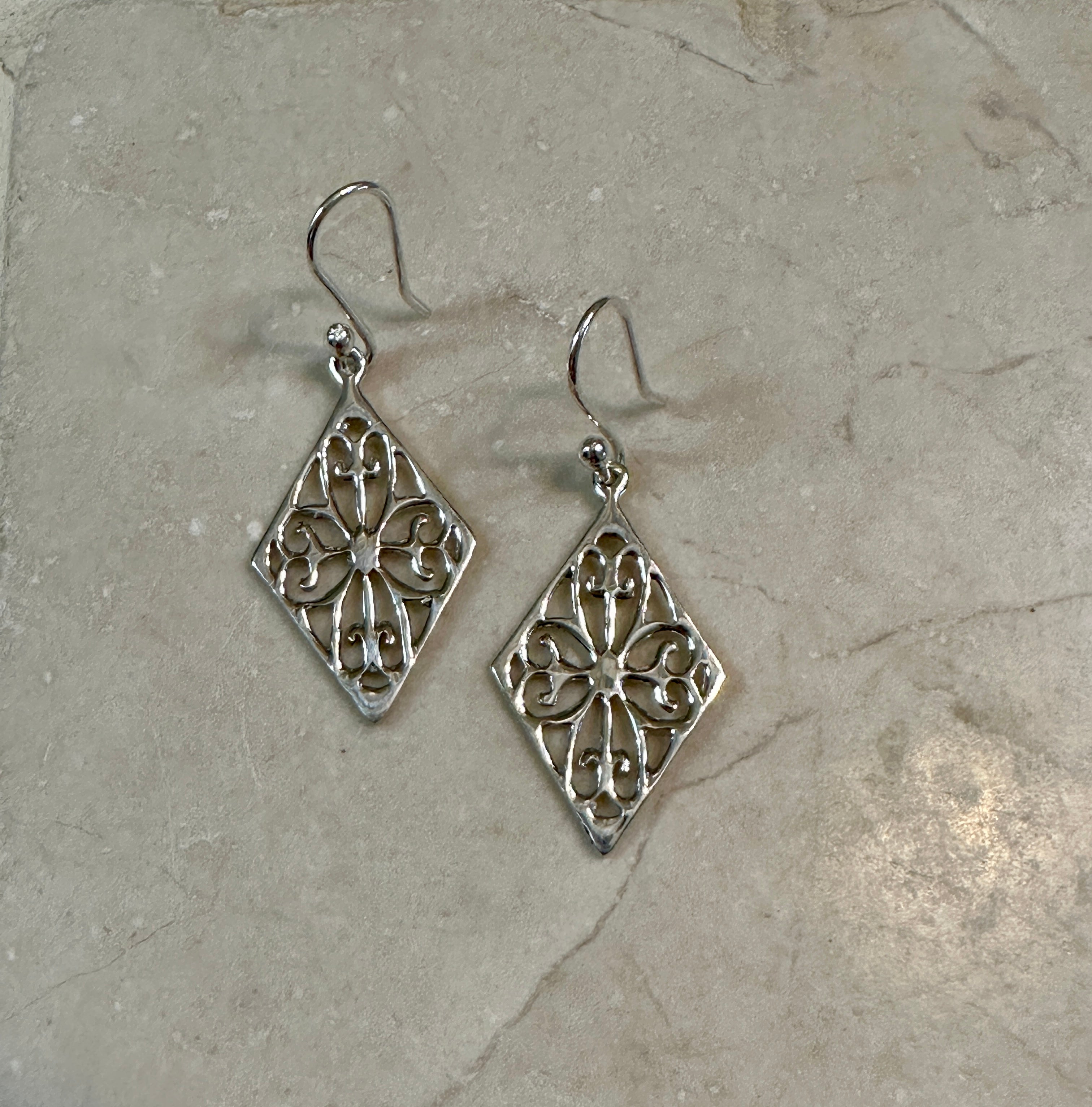 Pretty Filigree Diamond Earrings on Hook