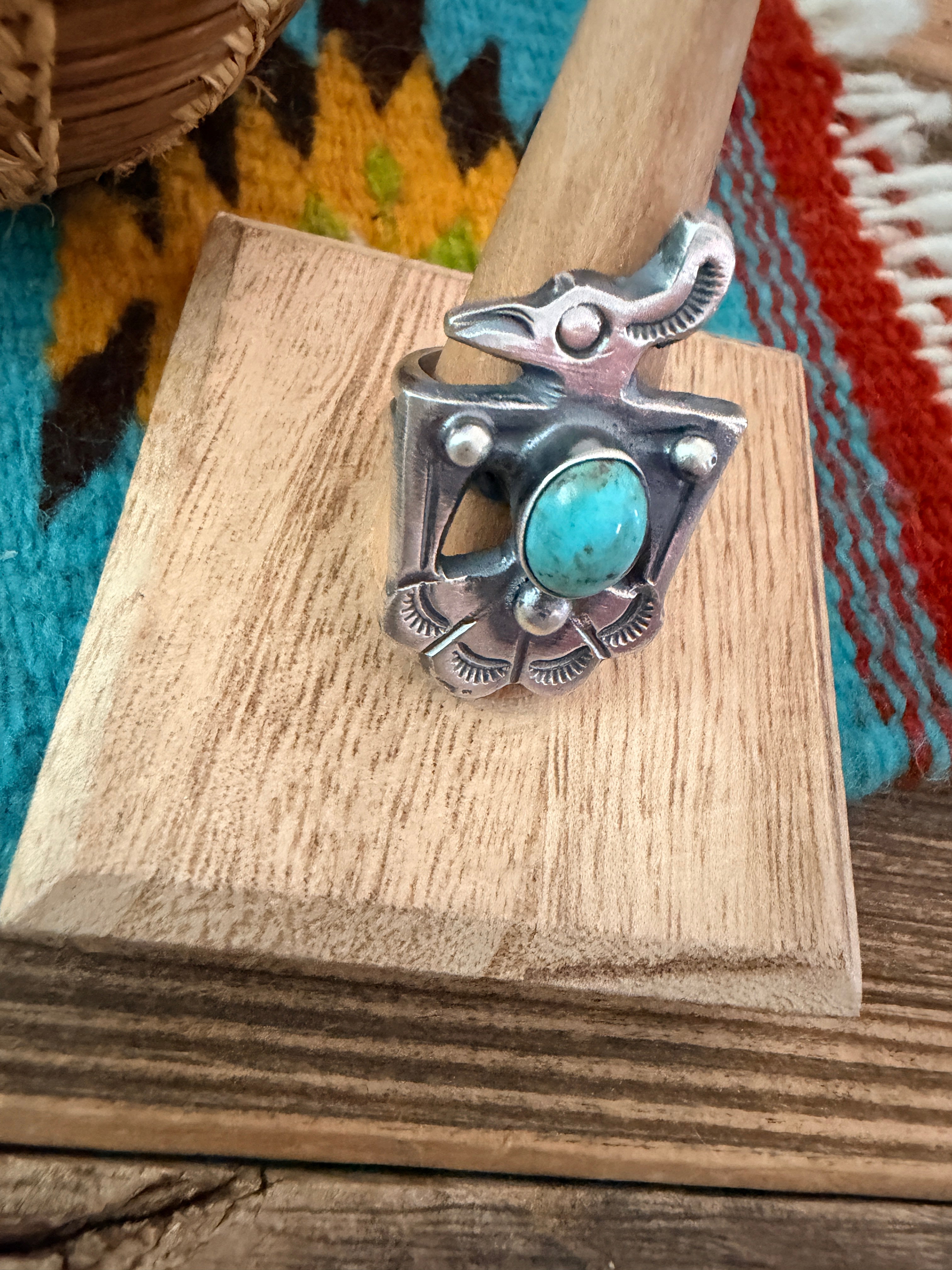 Handcrafted Turquoise and Sterling Silver Thunderbird Ring size 9 by Chimney Butte