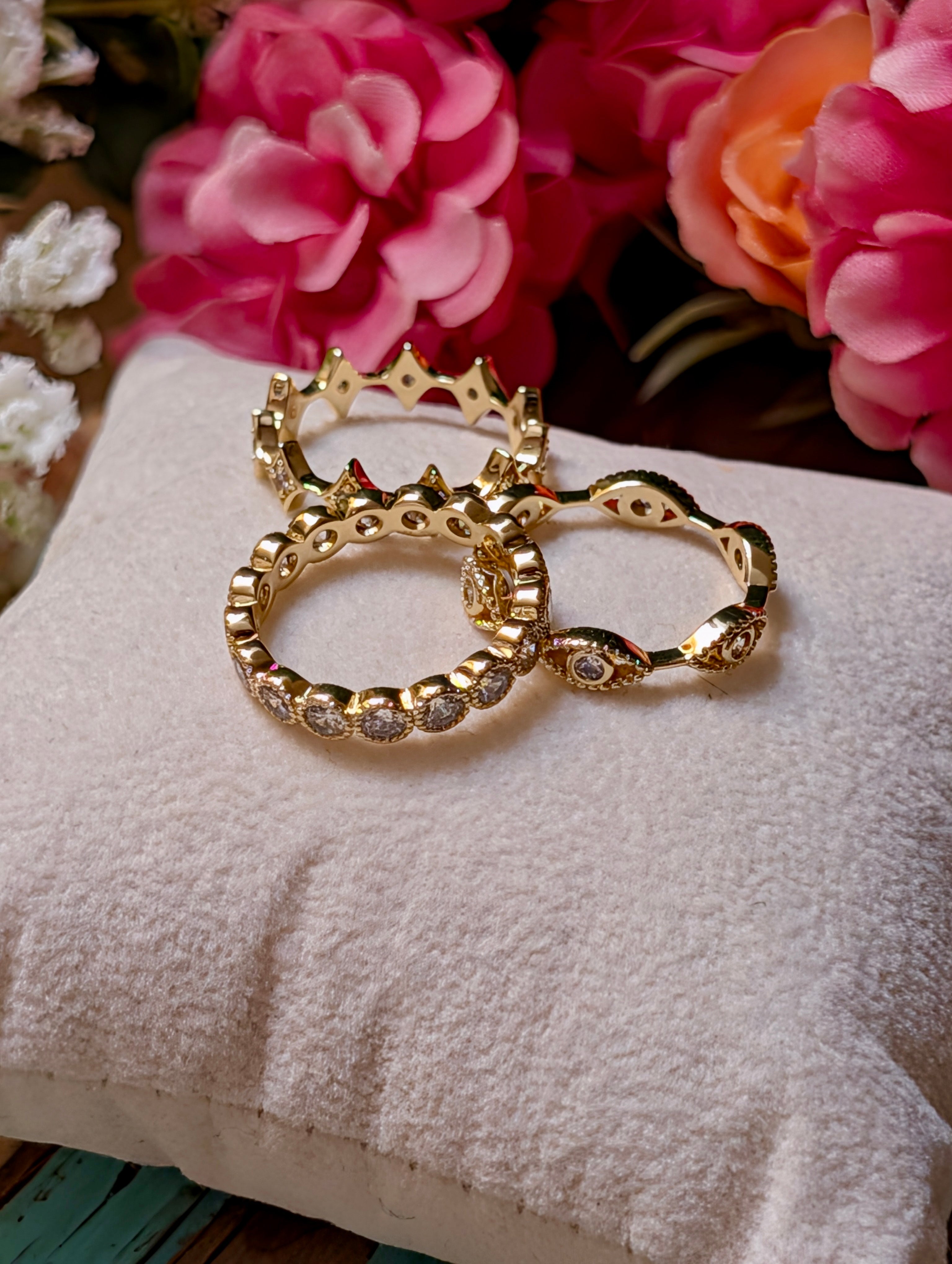 CZ 14k Gold Stacking Ring Set of 3