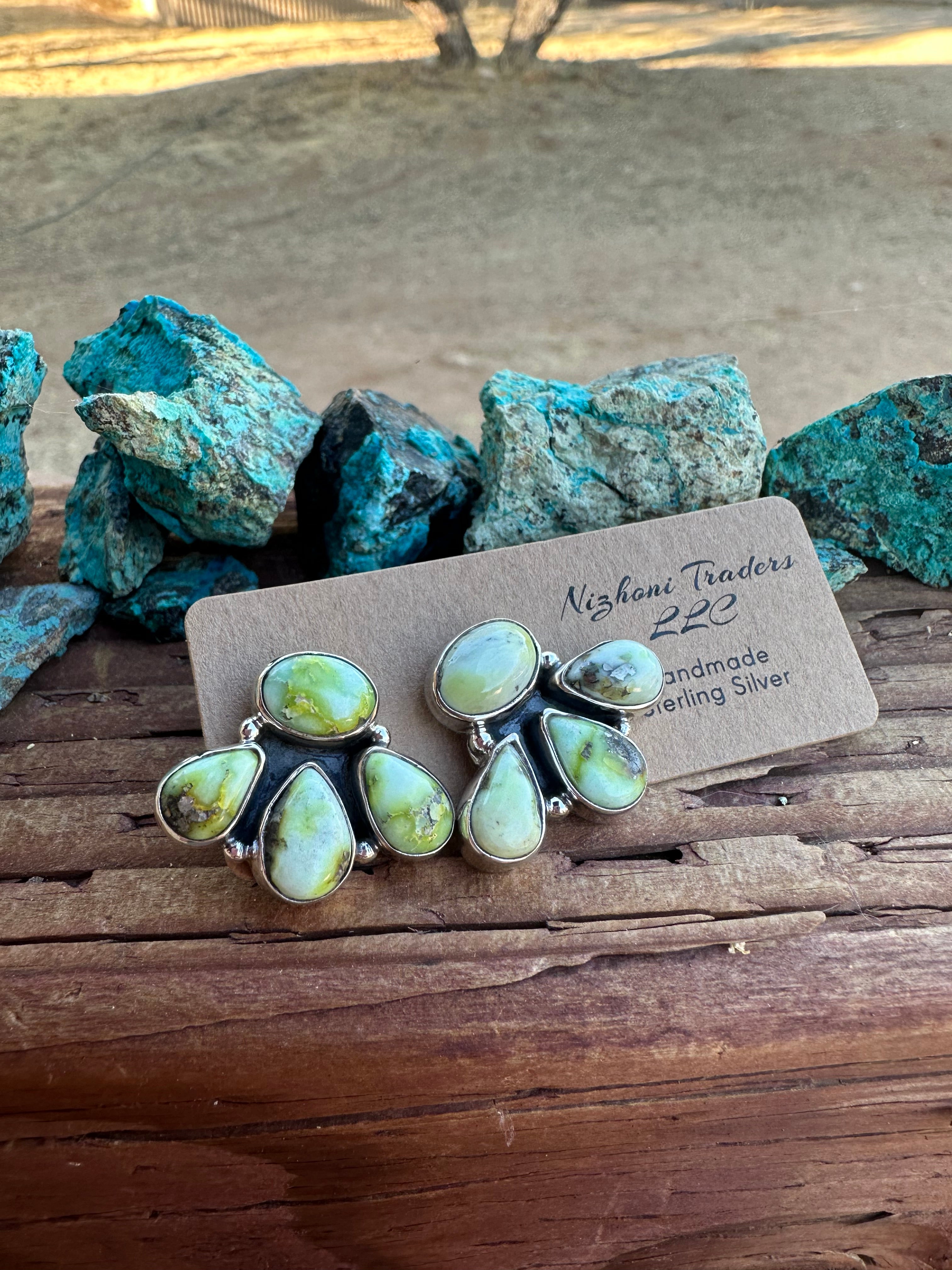 Nizhoni “The Backroads” Palomino Turquoise & Sterling Silver 4 Stone Earrings Handmade