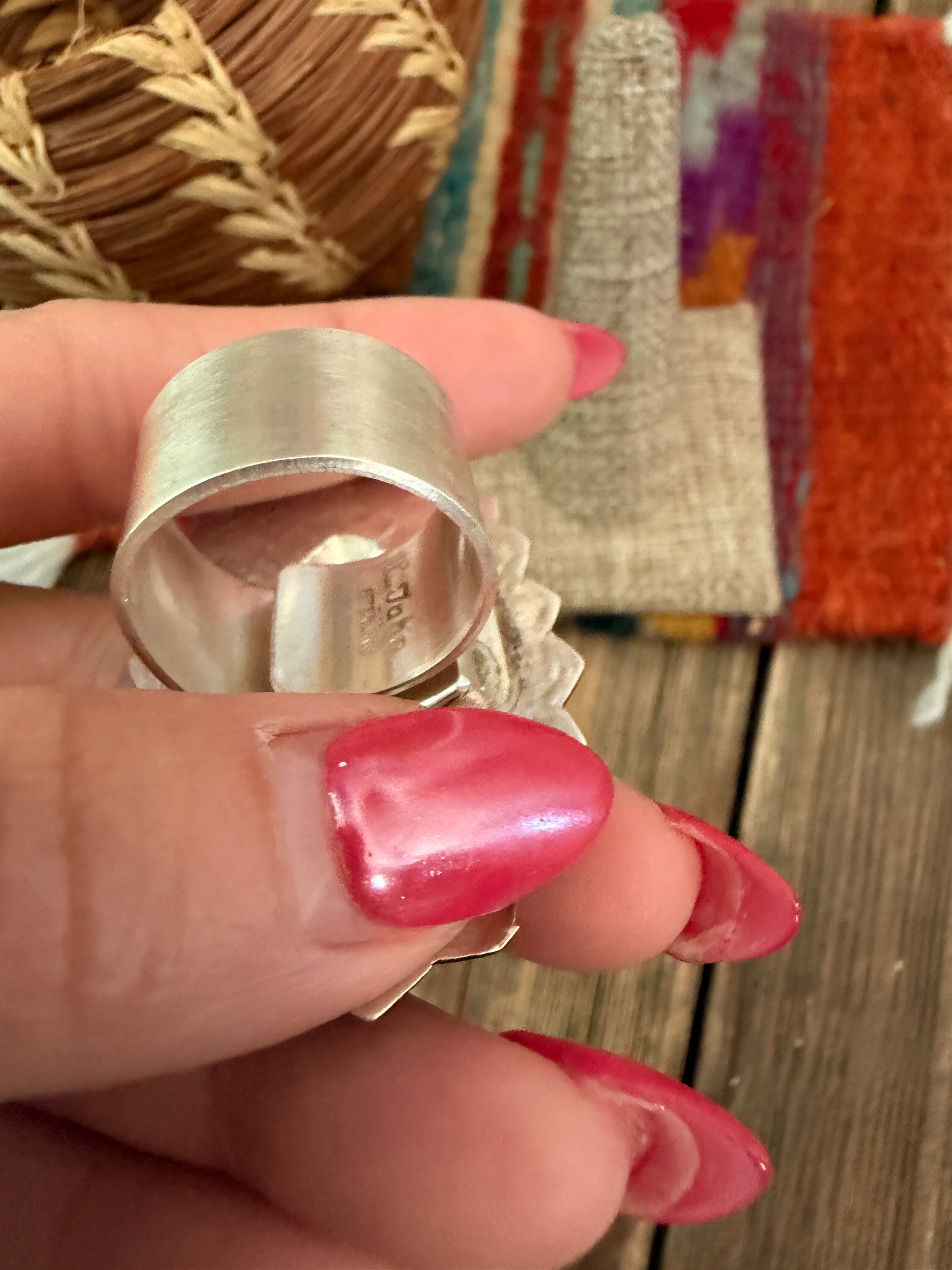 Handcrafted Sterling Silver Adjustable Concho Ring by Leander Tahe