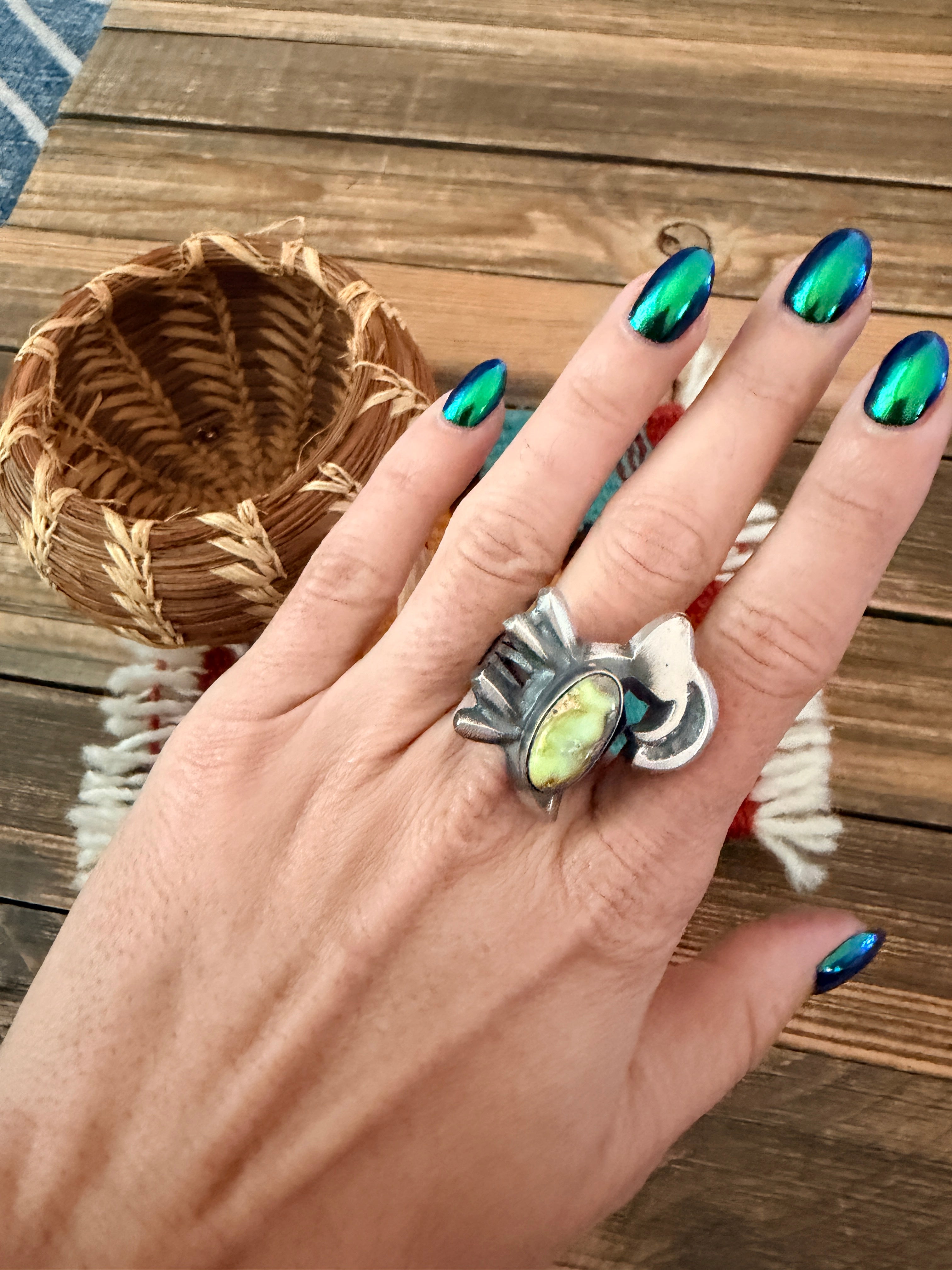 Handcrafted Palomino Turquoise and Sterling Silver Goat Ring size 6 by Chimney Butte
