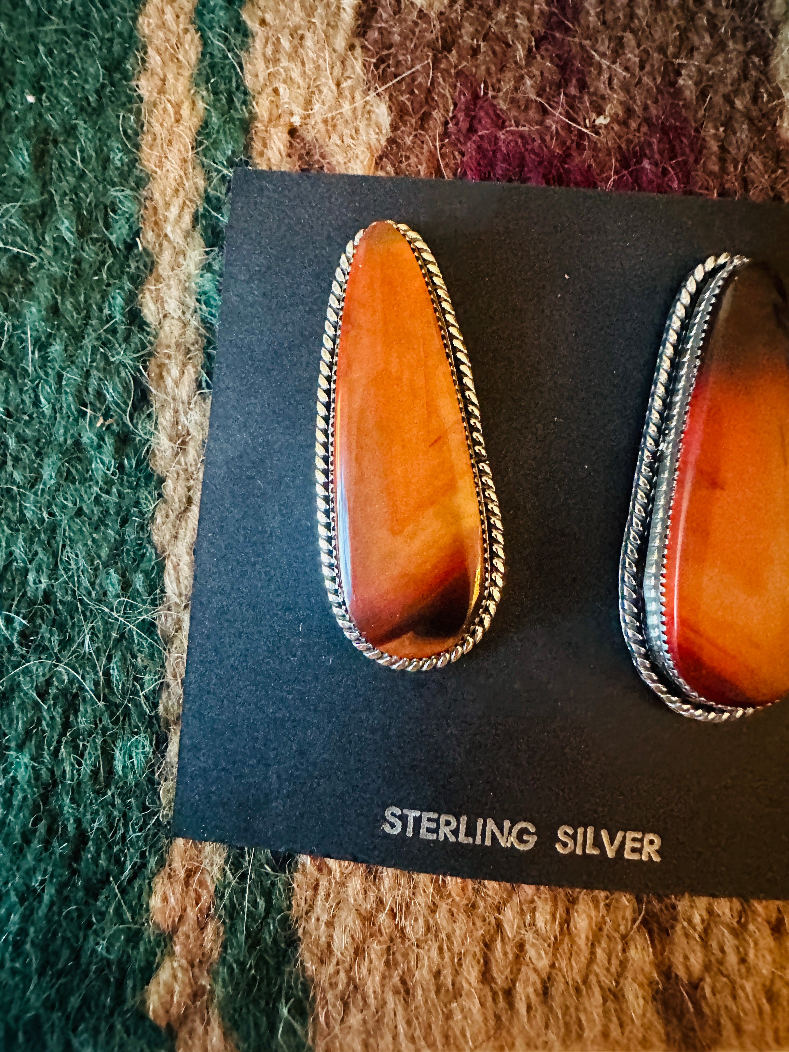 Navajo Jasper Sterling Silver Post Earrings Signed