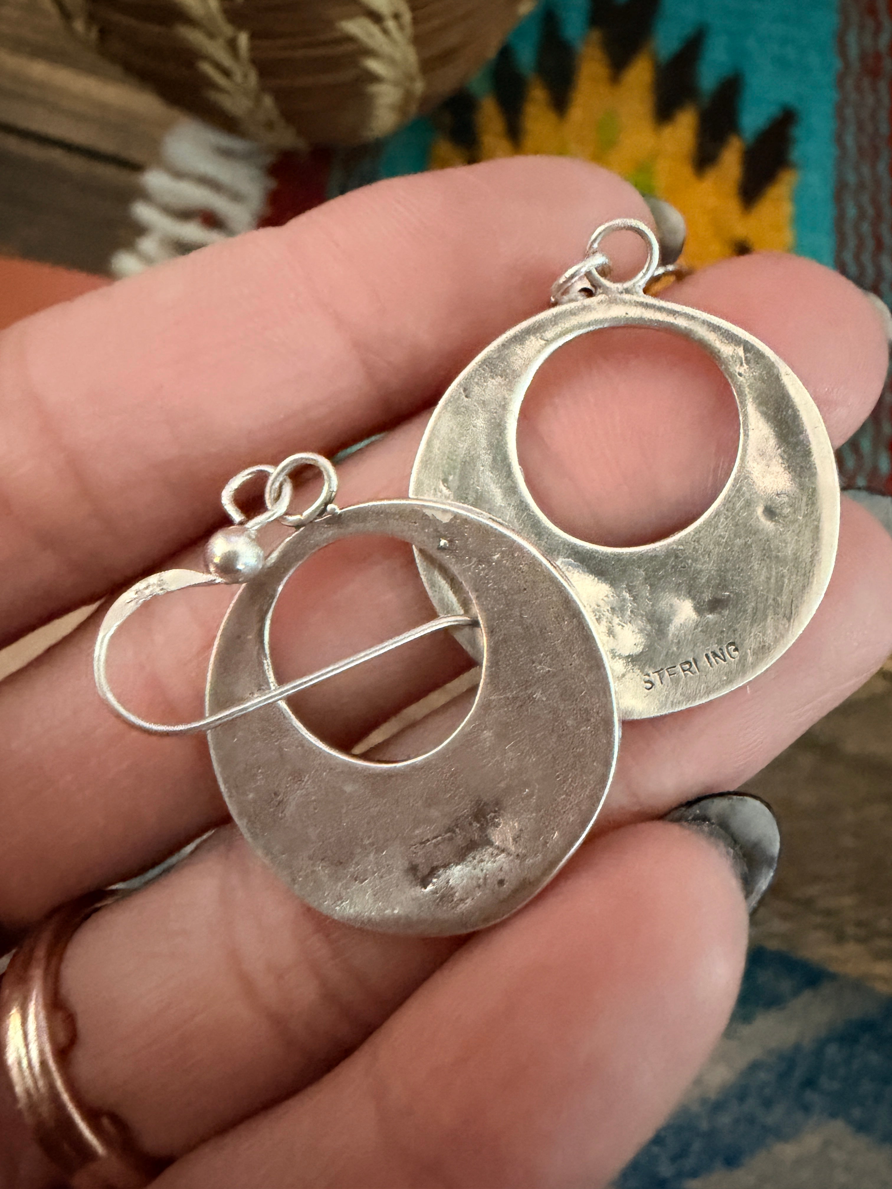 Handcrafted Old Pawn Sterling Silver Overlay Dangle Earrings