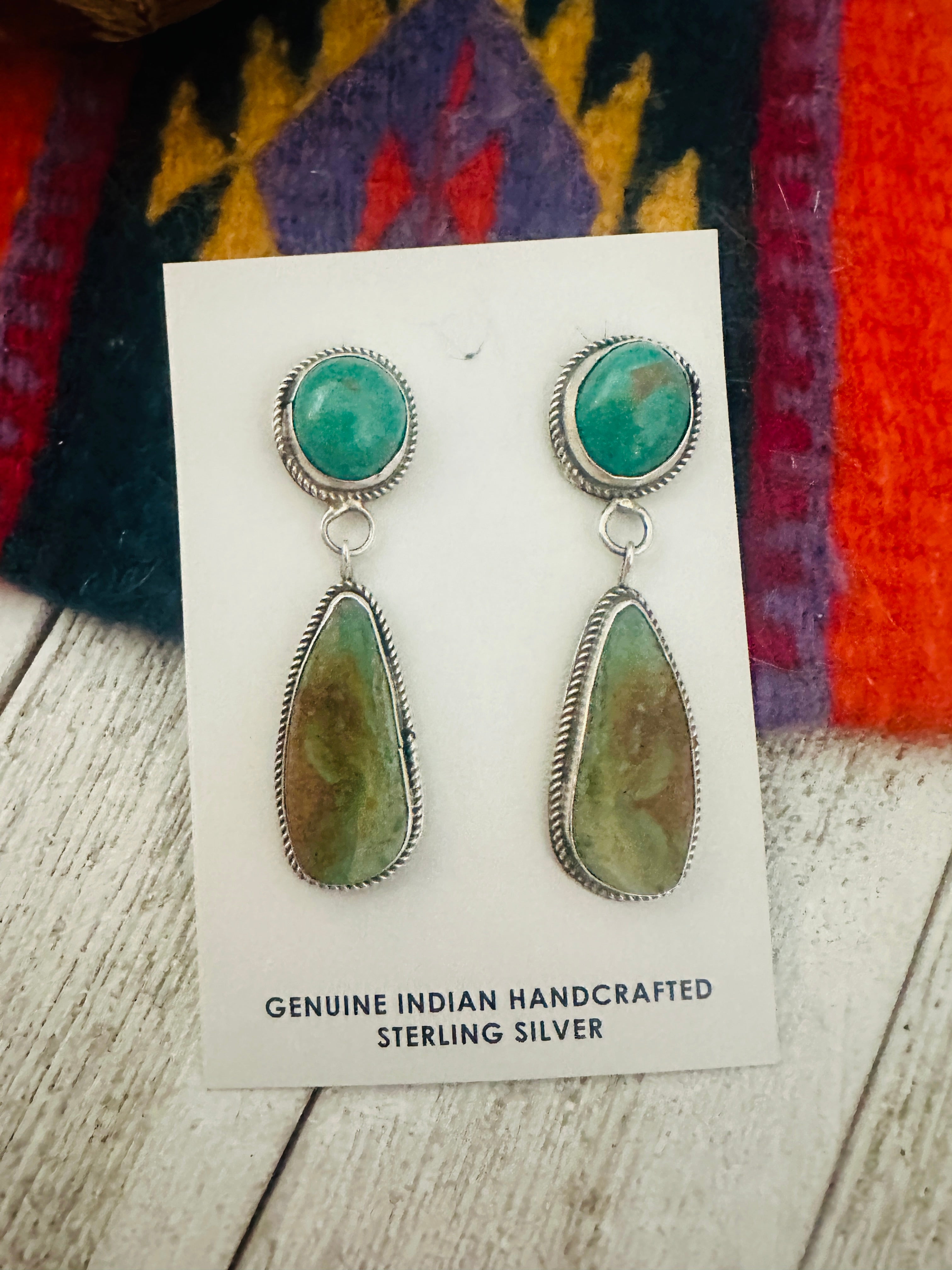 Navajo Royston Turquoise And Sterling Silver Dangle Earrings