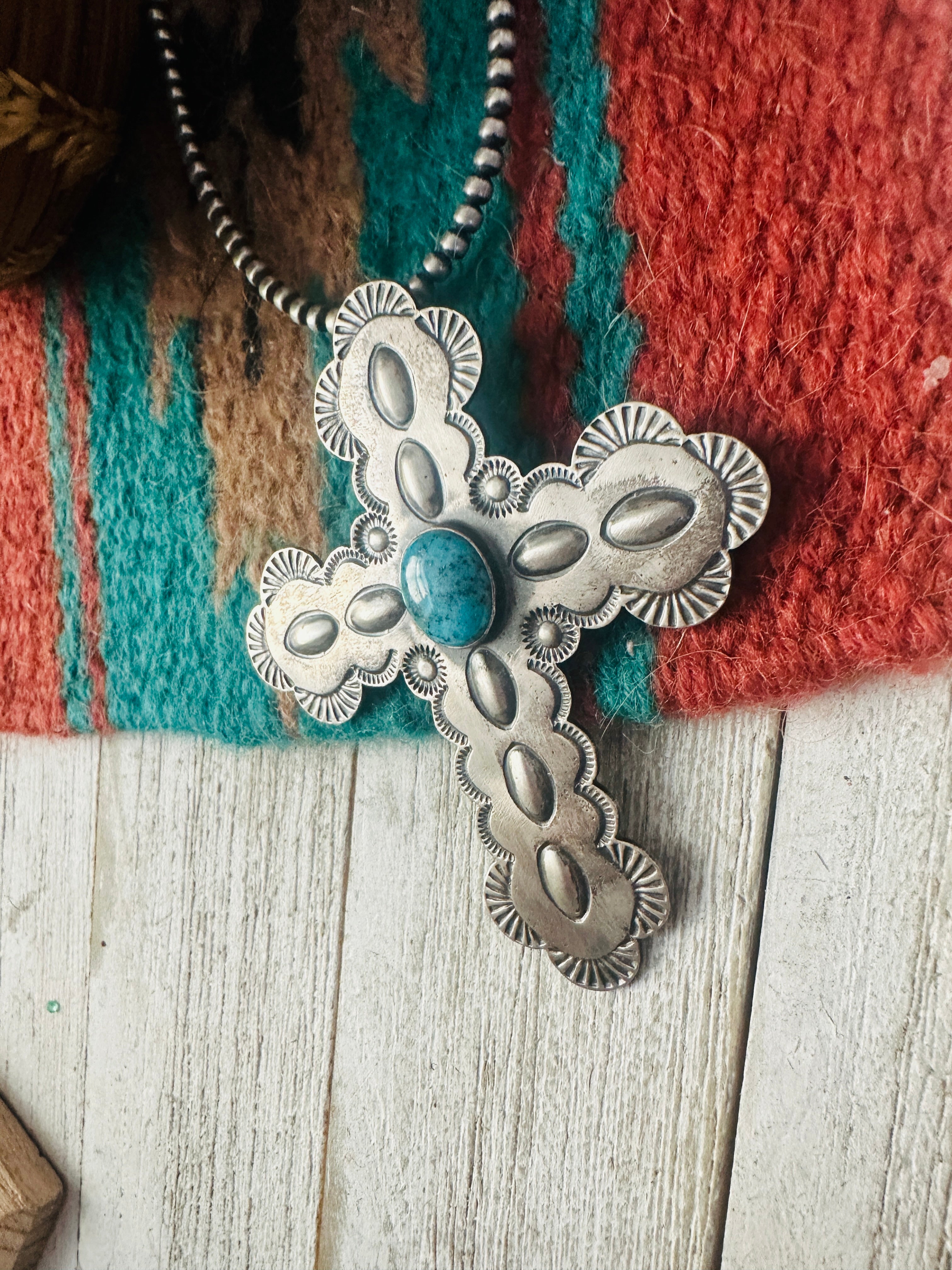 Navajo Turquoise & Sterling Silver Cross Pendant