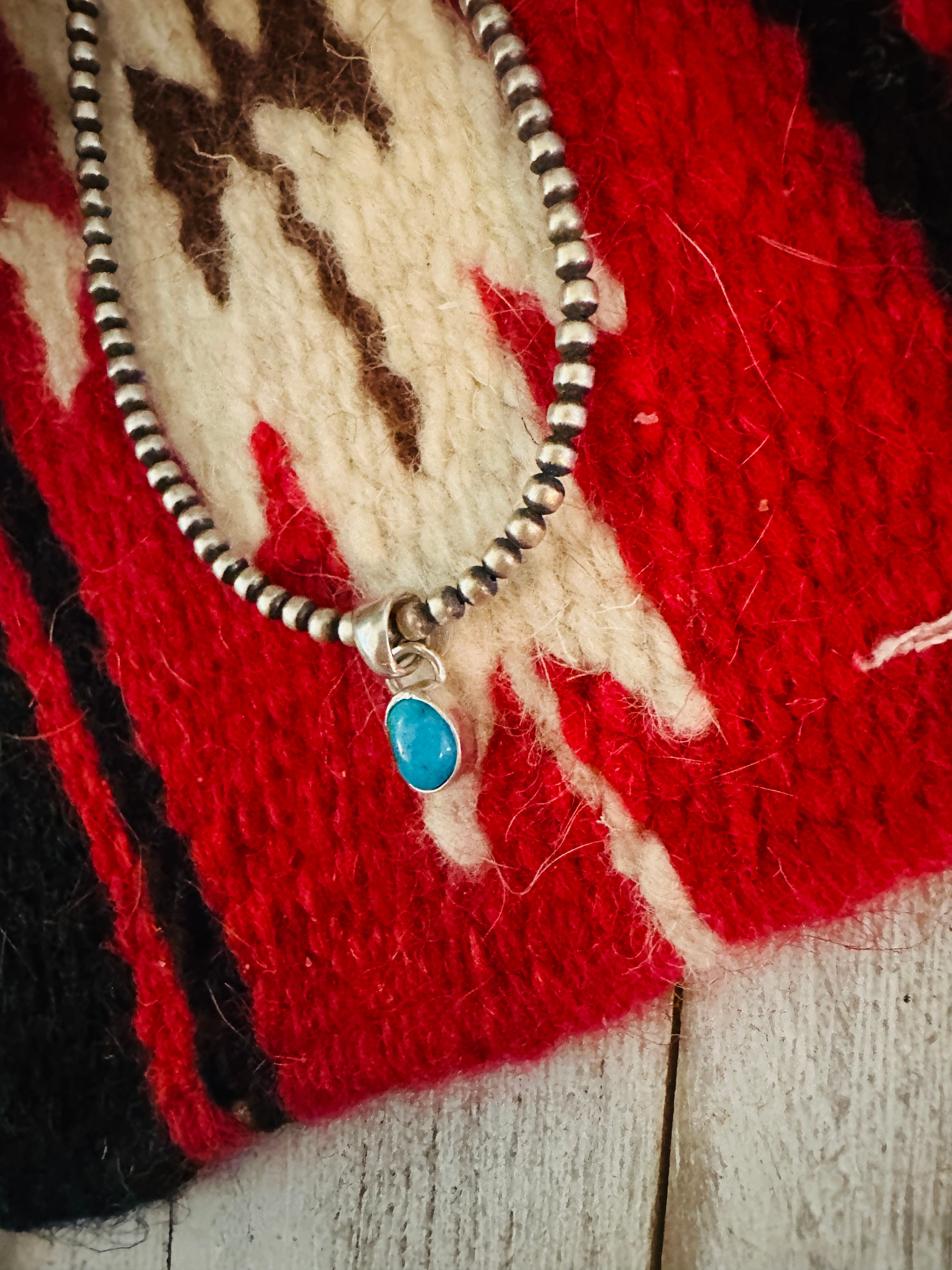 Navajo Sterling Silver & Kingman Turquoise Mini Pendant