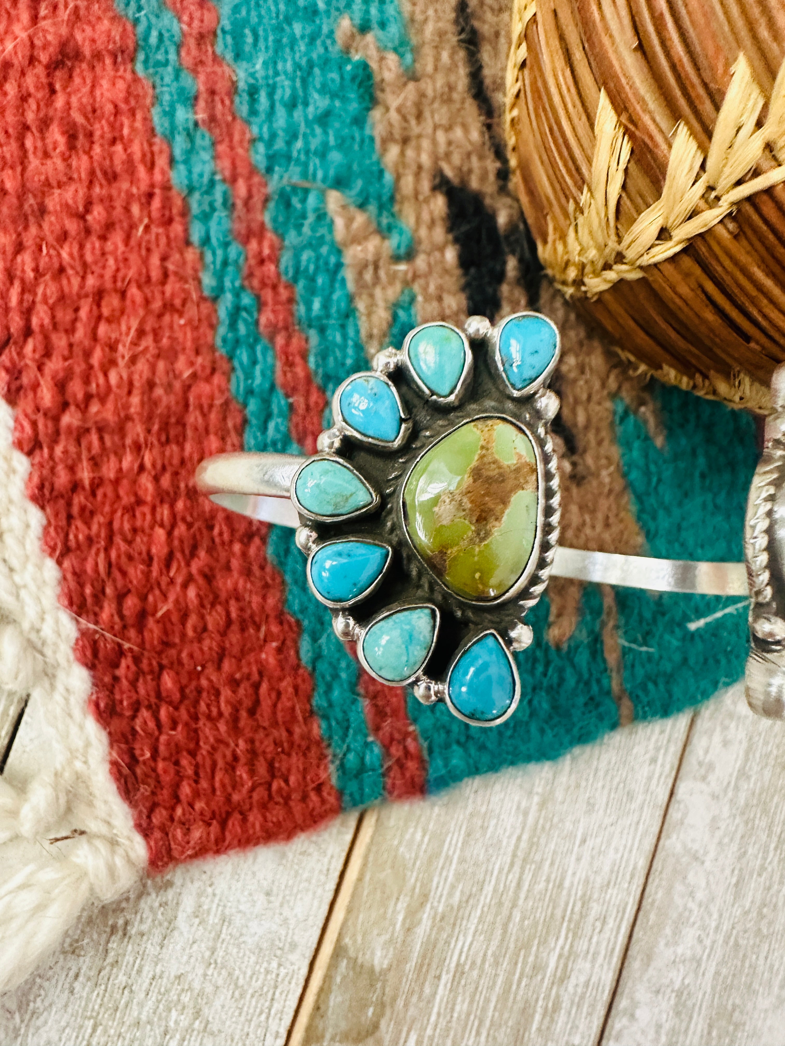 Handcrafted Turquoise & Sterling Silver Floating Cuff Bracelet /