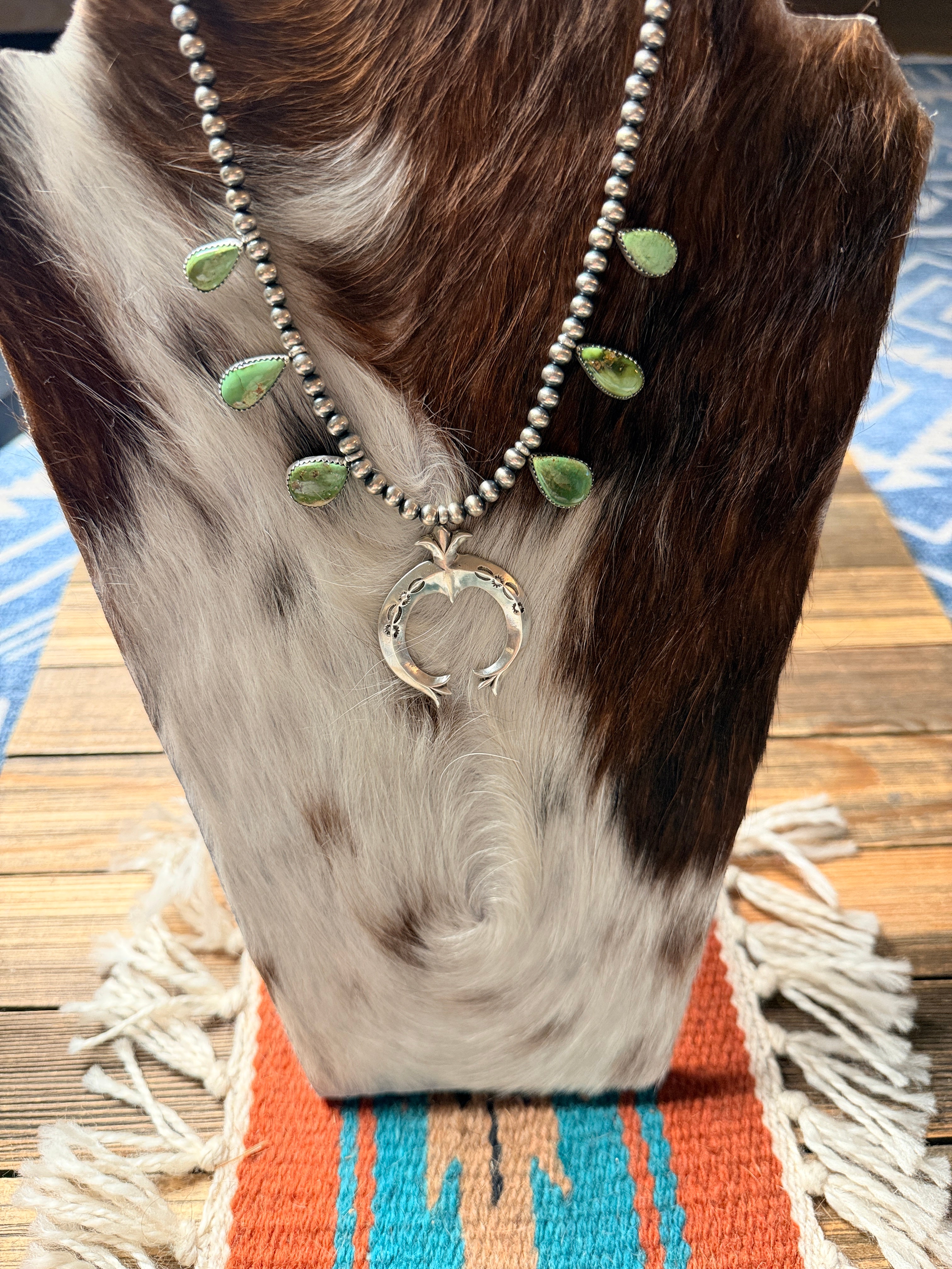 Handcrafted Sonoran Gold and Sterling Silver Squash Blossom Necklace
