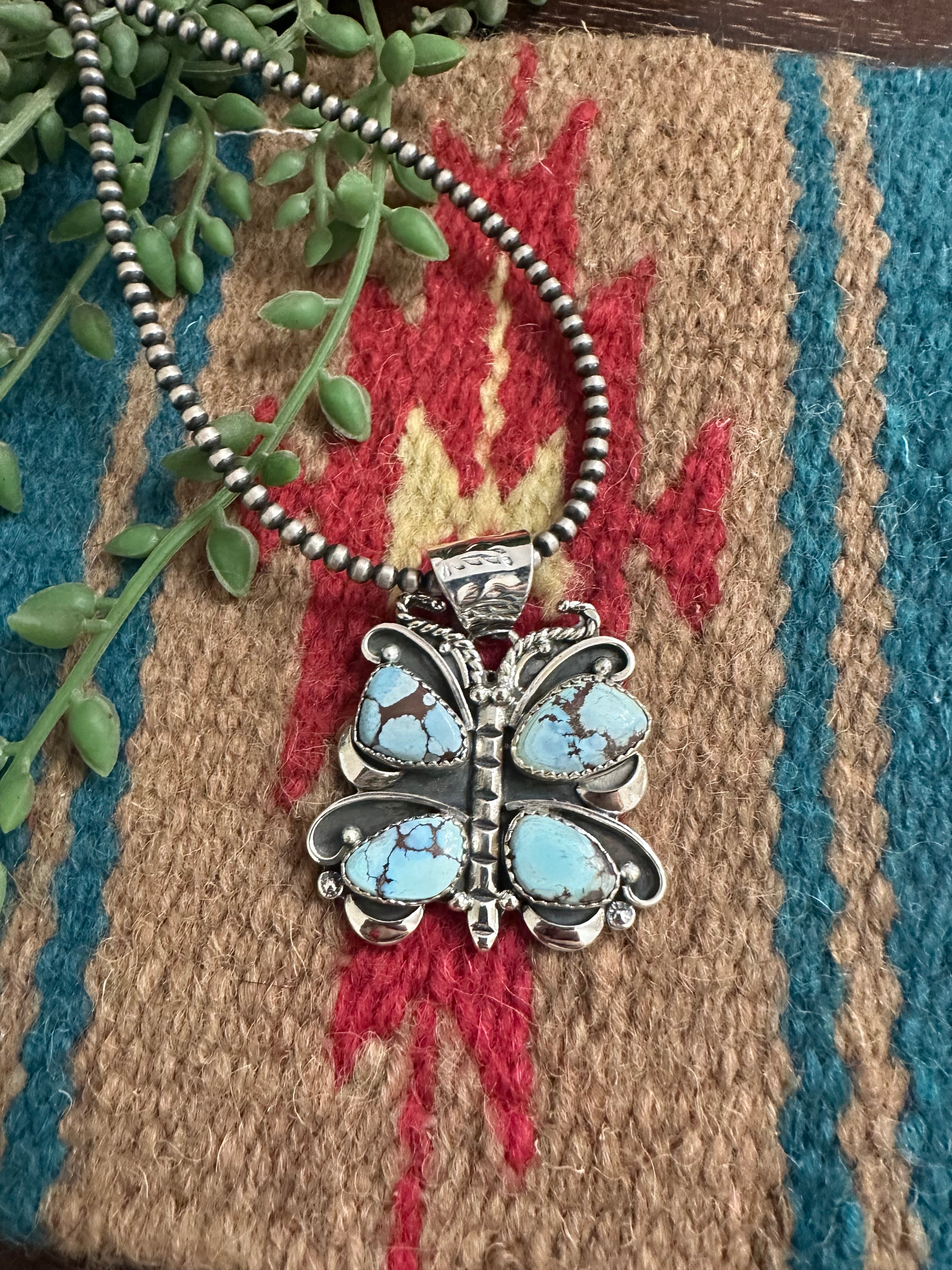 Beautiful Handmade Sterling Silver & Golden Hills Turquoise Butterfly Pendant