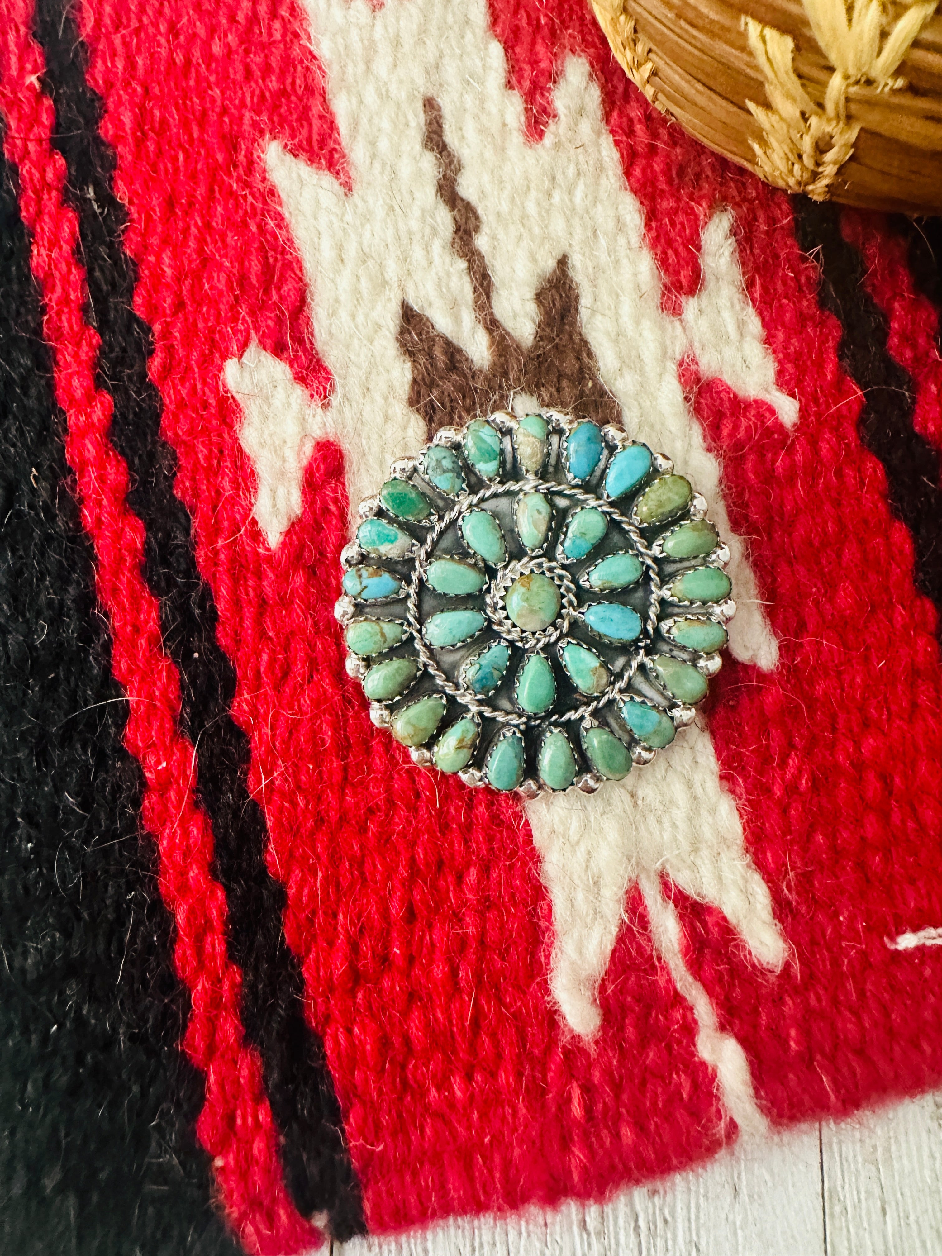 Navajo Turquoise & Sterling Silver Cluster Brooch