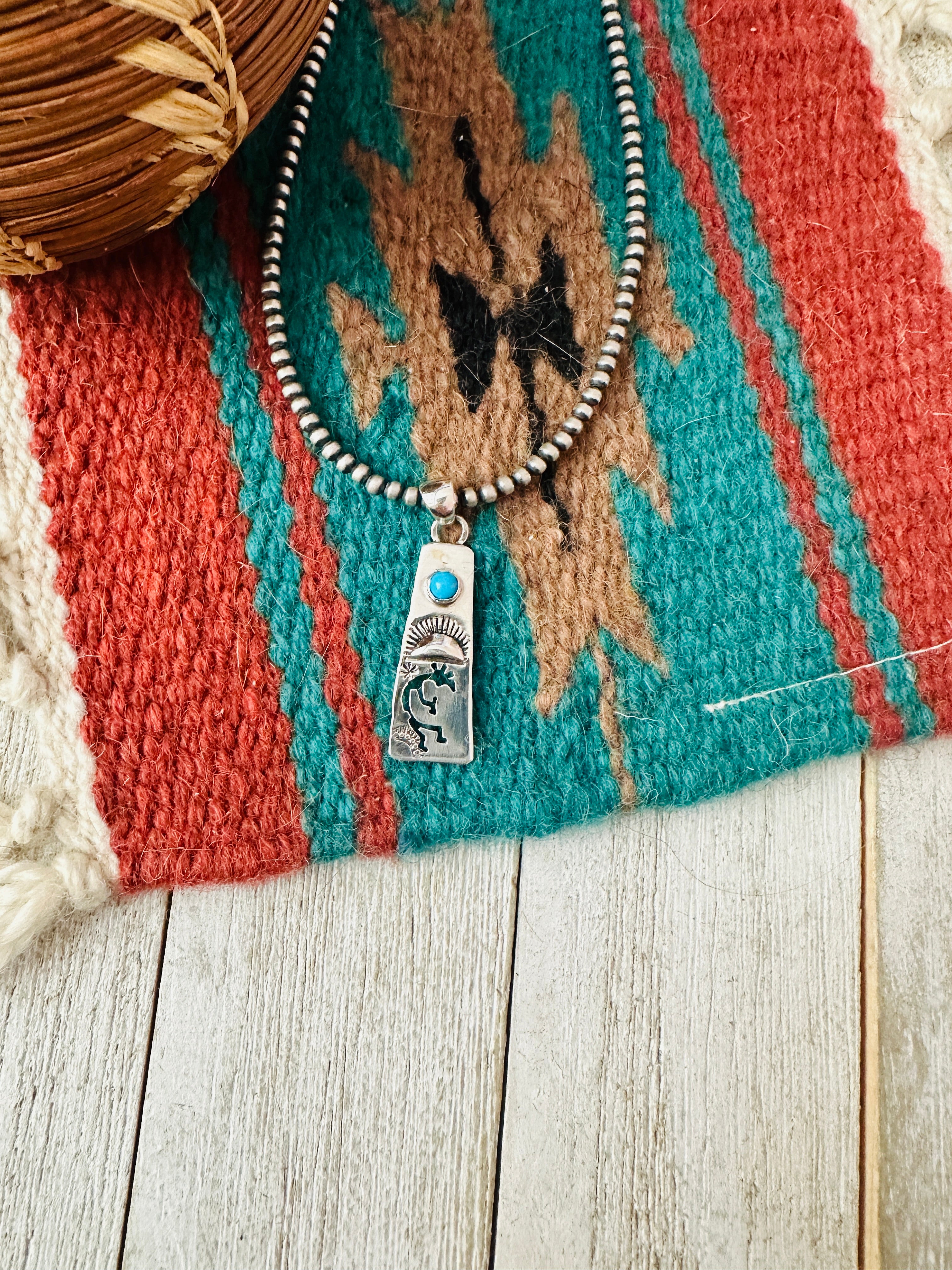 Navajo Turquoise & Sterling Silver Kokopelli Pendant