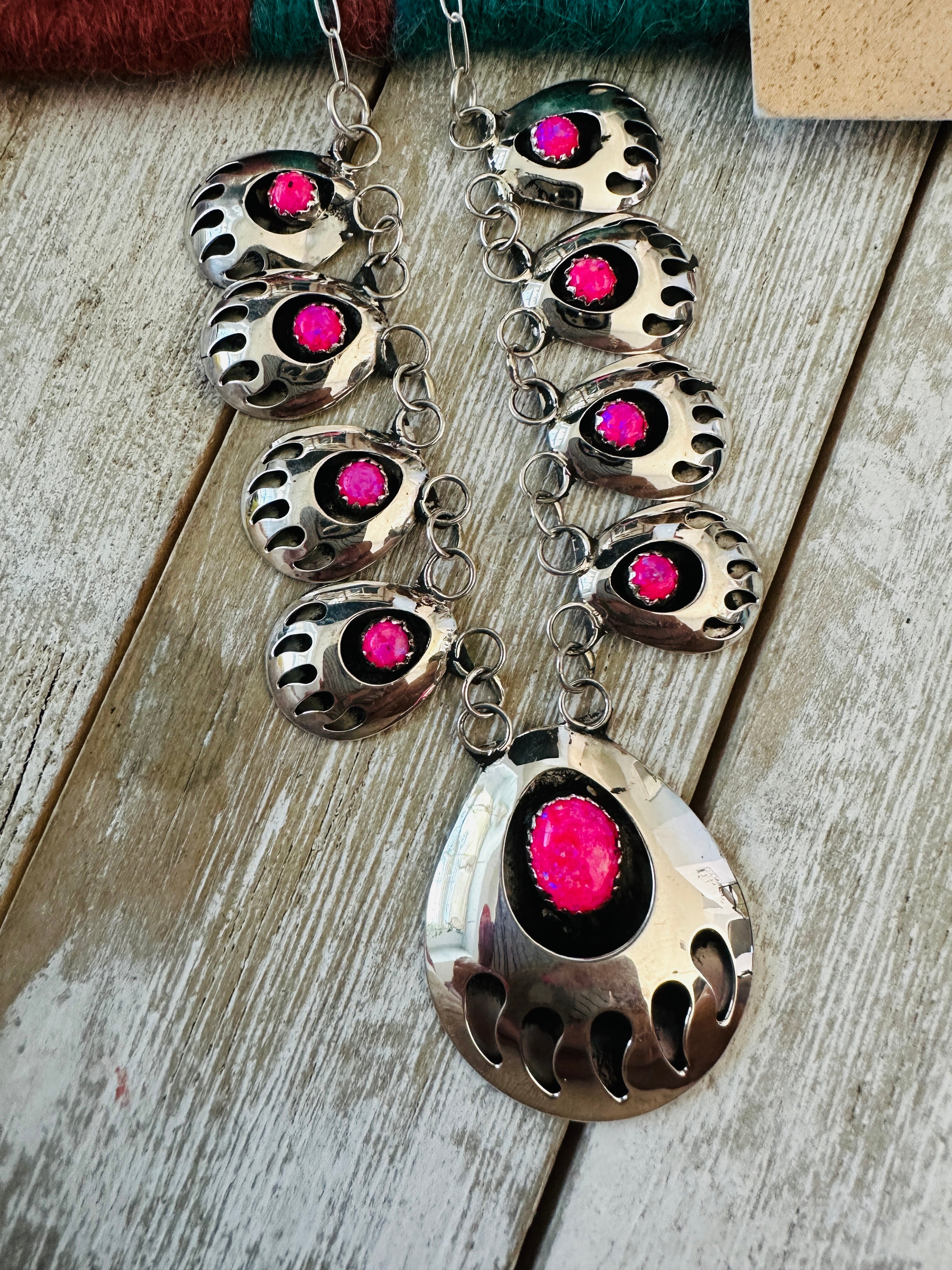 Handcrafted Sterling Silver & Pink Opal Bear Paw Necklace & Earring Set
