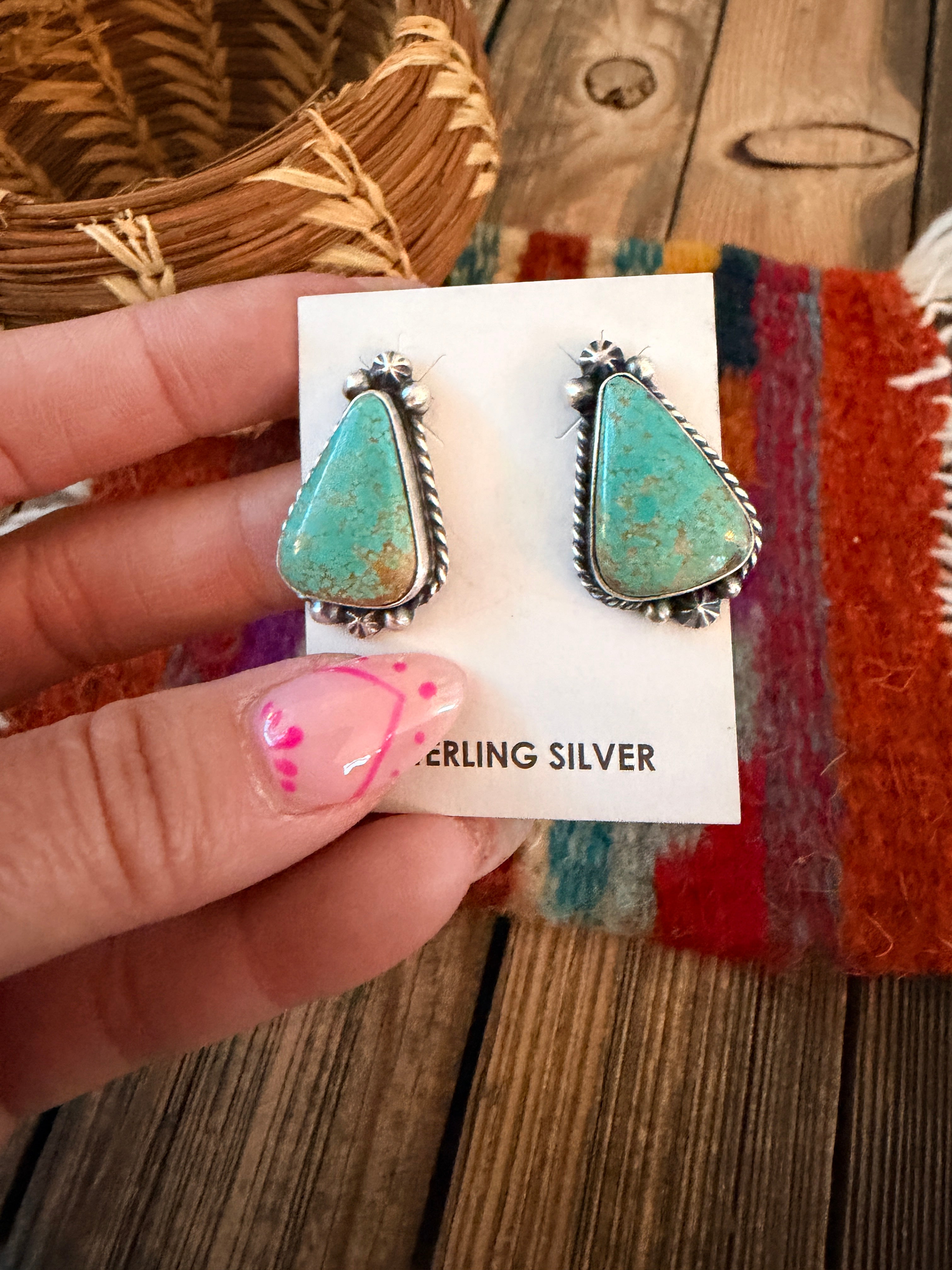 Handcrafted Turquoise & Sterling Silver Post Earrings