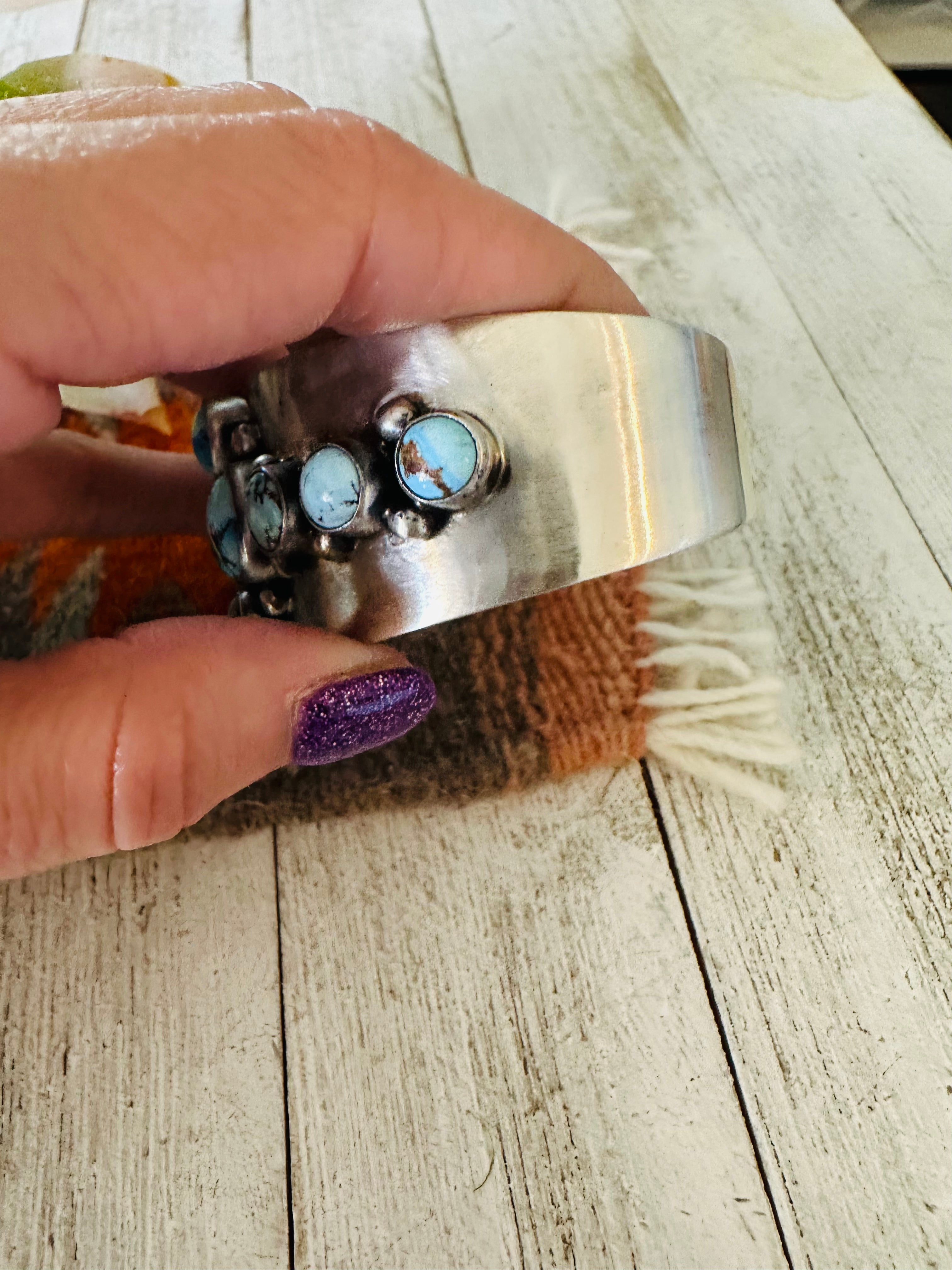 Navajo Golden Hills Turquoise & Sterling Silver Cuff Bracelet